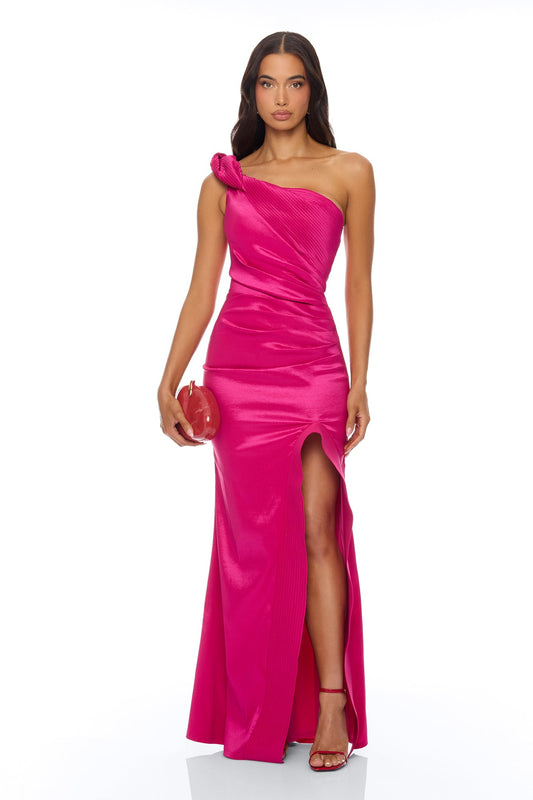 Gabriella Pleated Taffeta Gown - Hot Pink