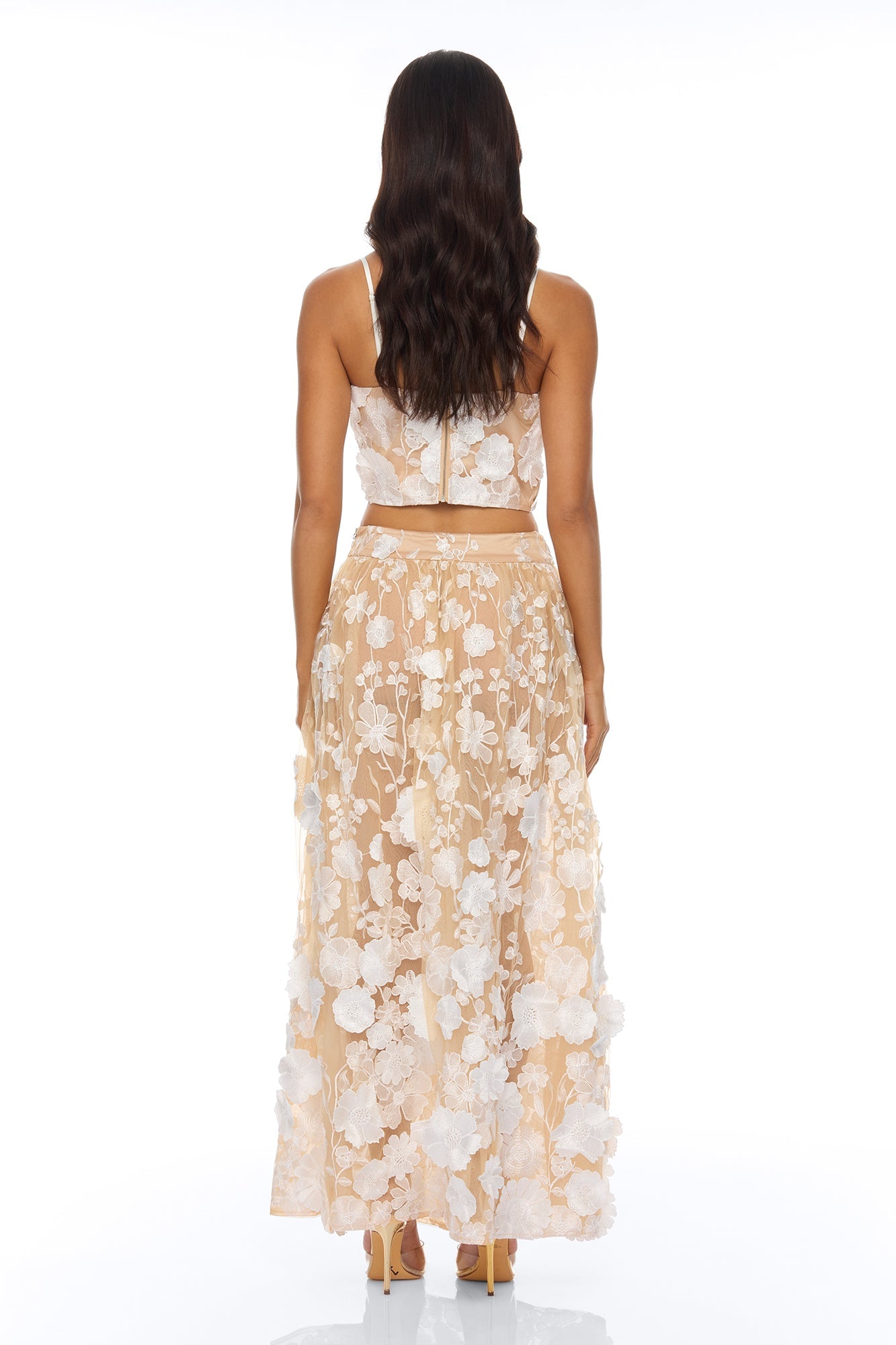Blossom Skies Floral Embroidered Mesh Skirt Set - Cream Fashion Nova