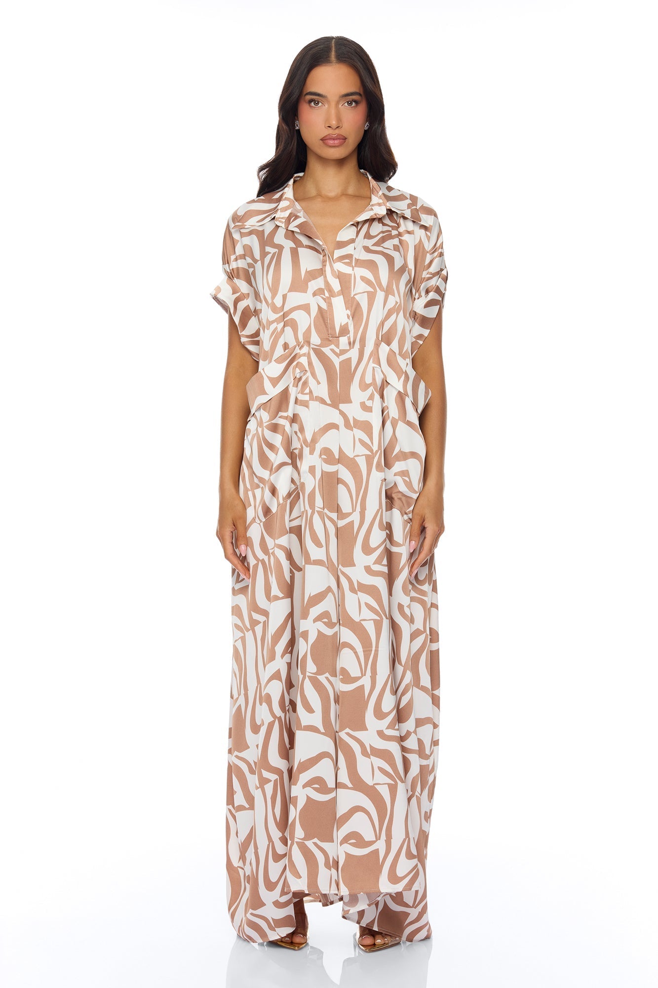 Keep It Causal Wide Leg Satin Jumpsuit - Taupe/combo NEWFASHIONEDGE