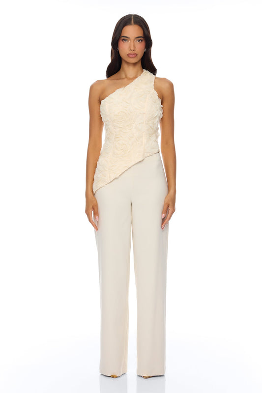 Daphne One Shoulder Corset Pant Set - Cream