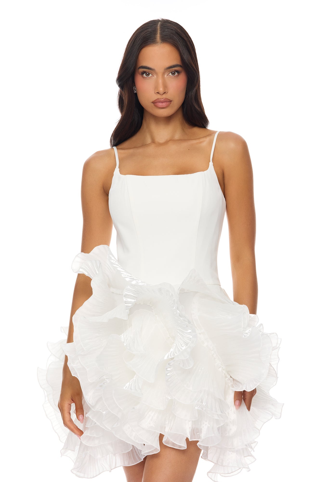 So Popular Ruffle Mini Dress - White Fashion Nova
