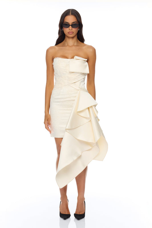 Total Drama Ruffle Drape Mini Dress - Cream