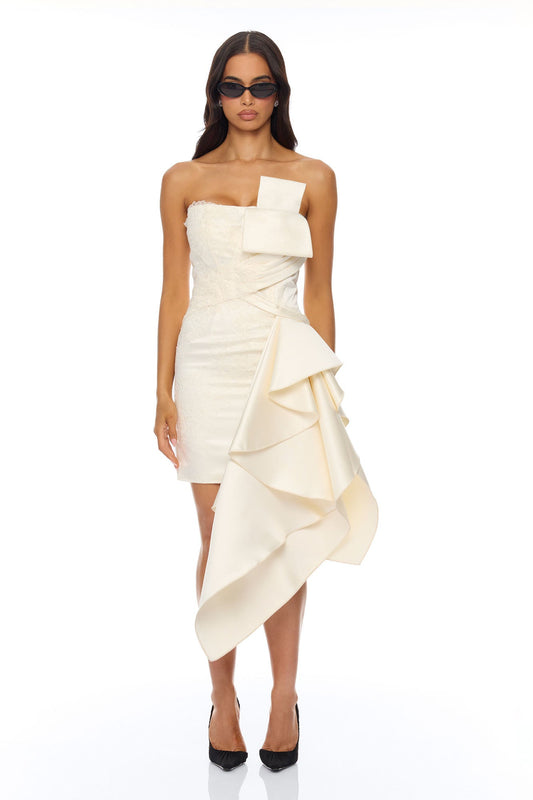 Total Drama Ruffle Drape Mini Dress - Cream NEWFASHIONEDGE