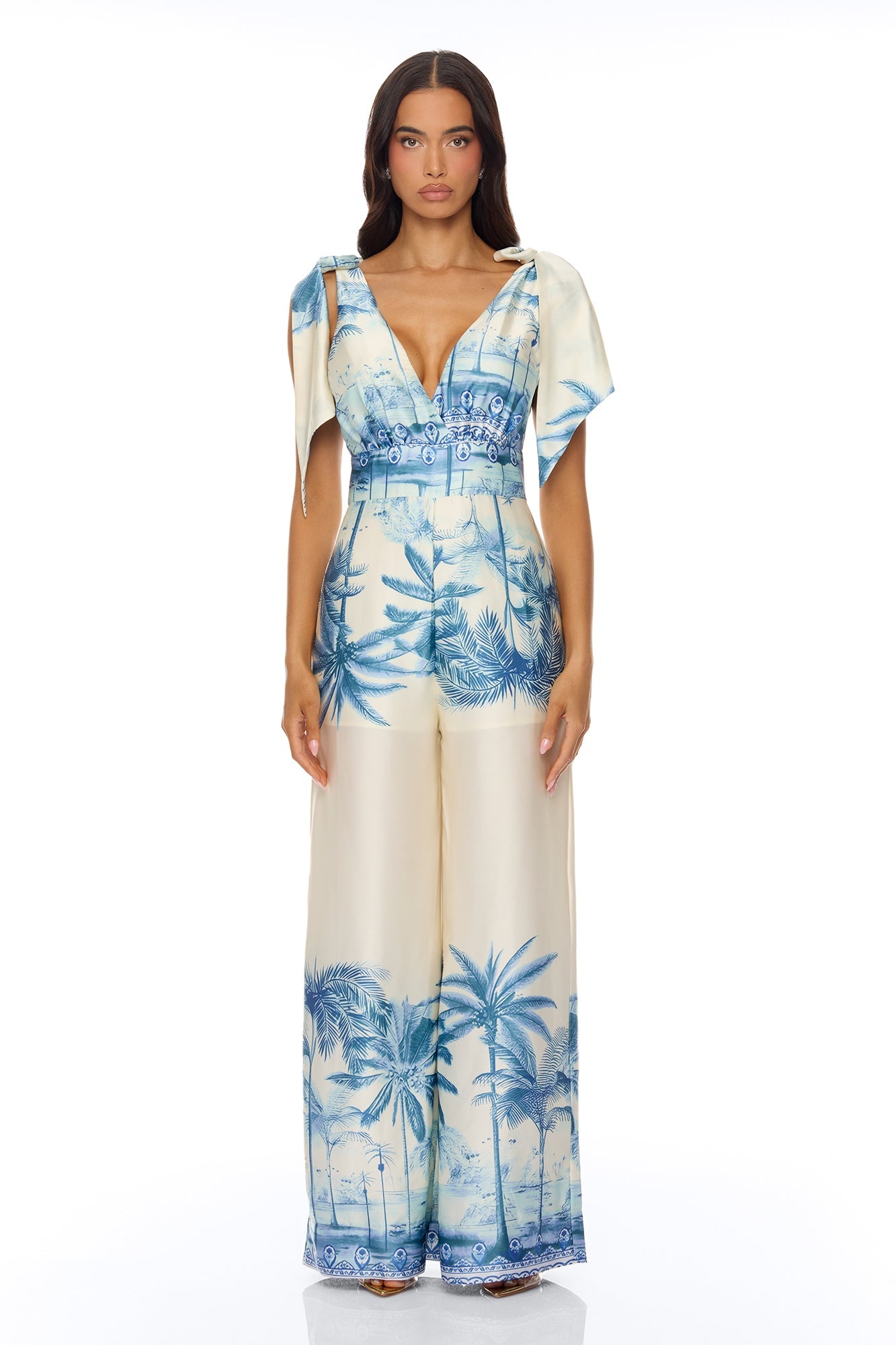 Amalfi Coast Satin Jumpsuit - Blue/combo