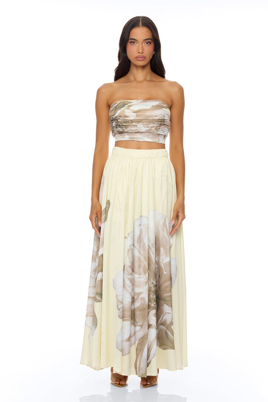 Gianna Pleated Satin Skirt Set - Yellow/combo