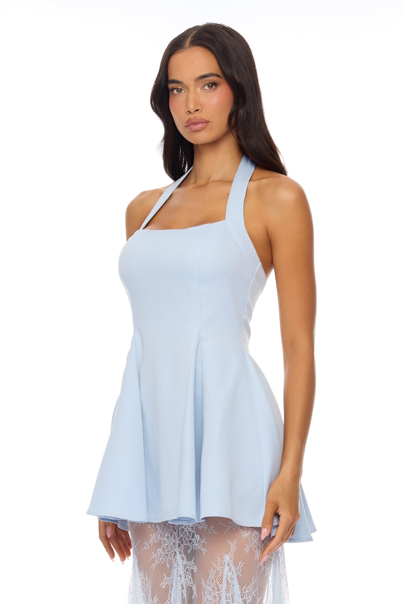 Keyana Sheer Lace Skirt Ensemble - Light Blue