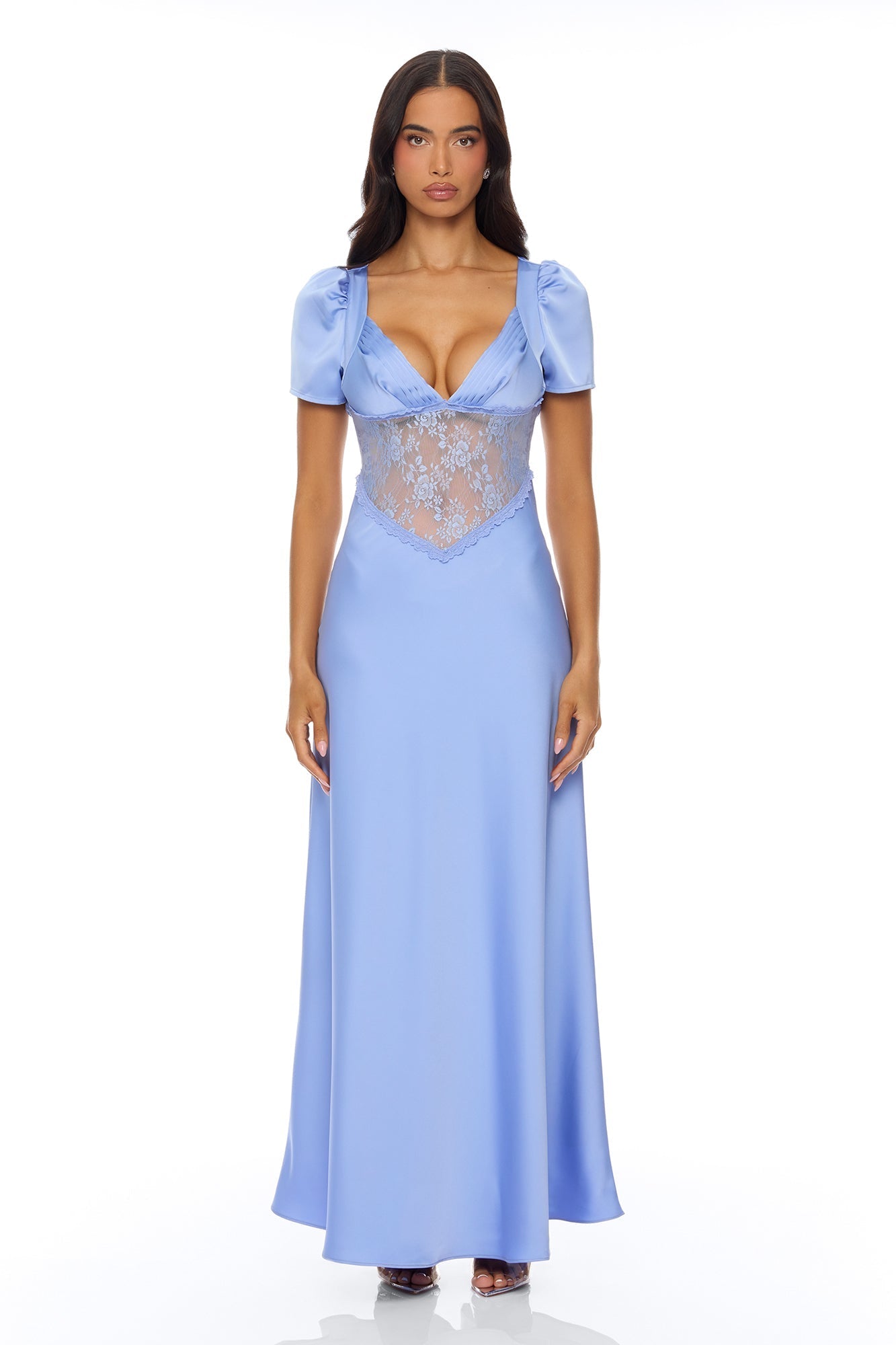 Lace Daydream Satin Maxi Dress - Light Blue NEWFASHIONEDGE