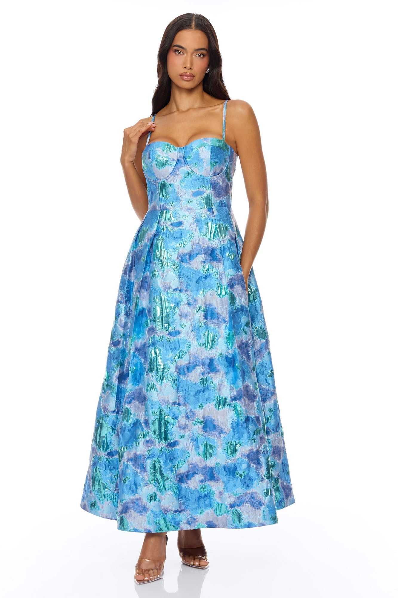 Juliette Jacquard Midi Dress - Blue/combo NEWFASHIONEDGE