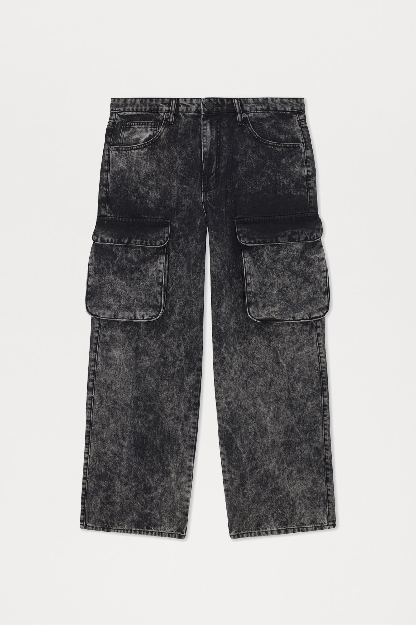 Baggy Clover Cargo Jeans - Black