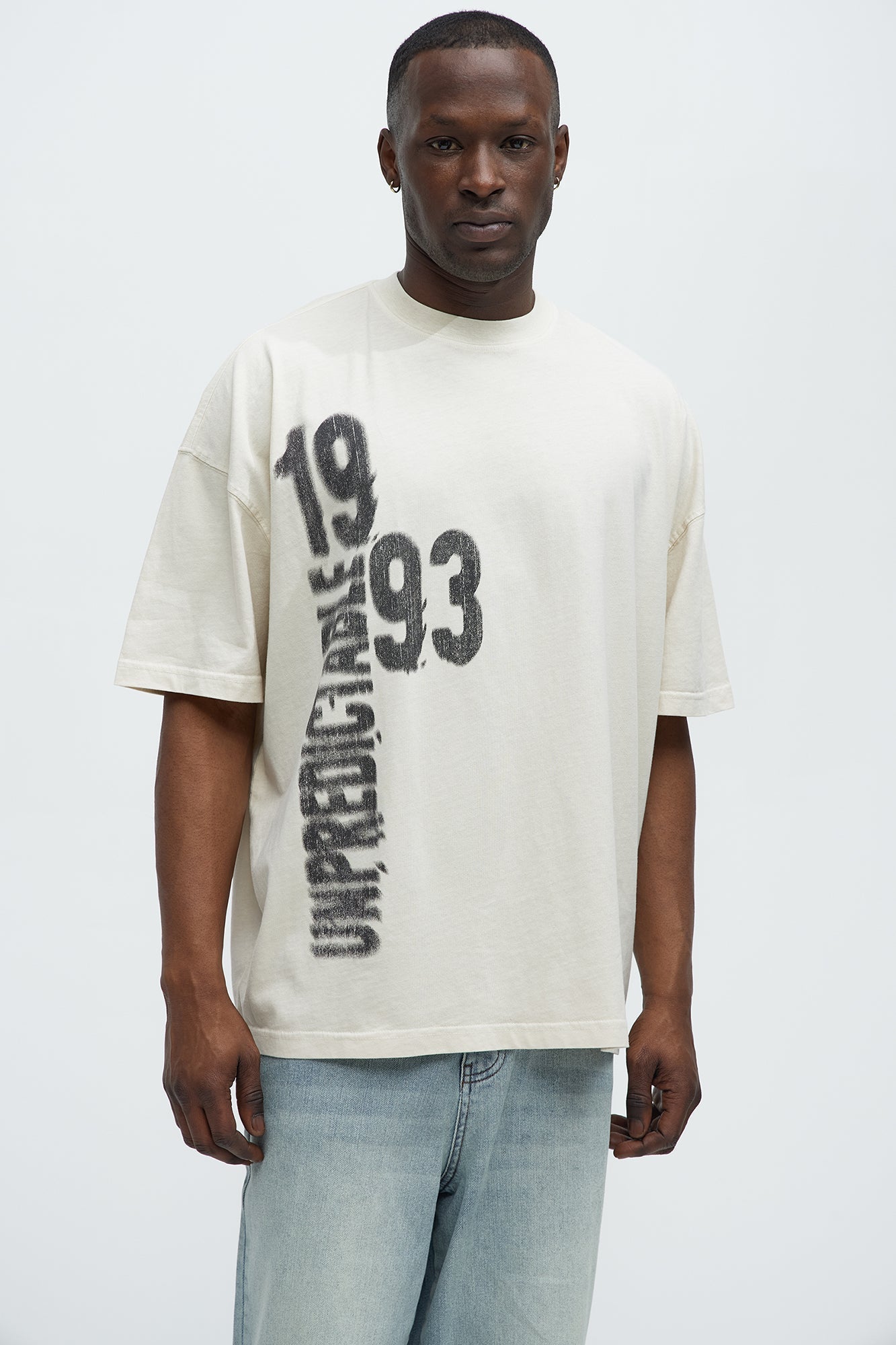 Unpredictable 1993 Oversized Short Sleeve Tee - Cream