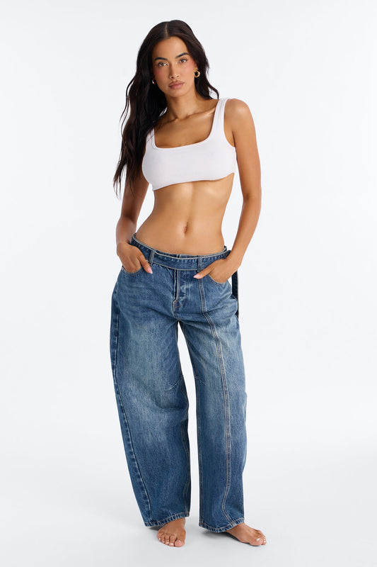 Juno Belted Barrel Leg Jeans - Vintage Wash