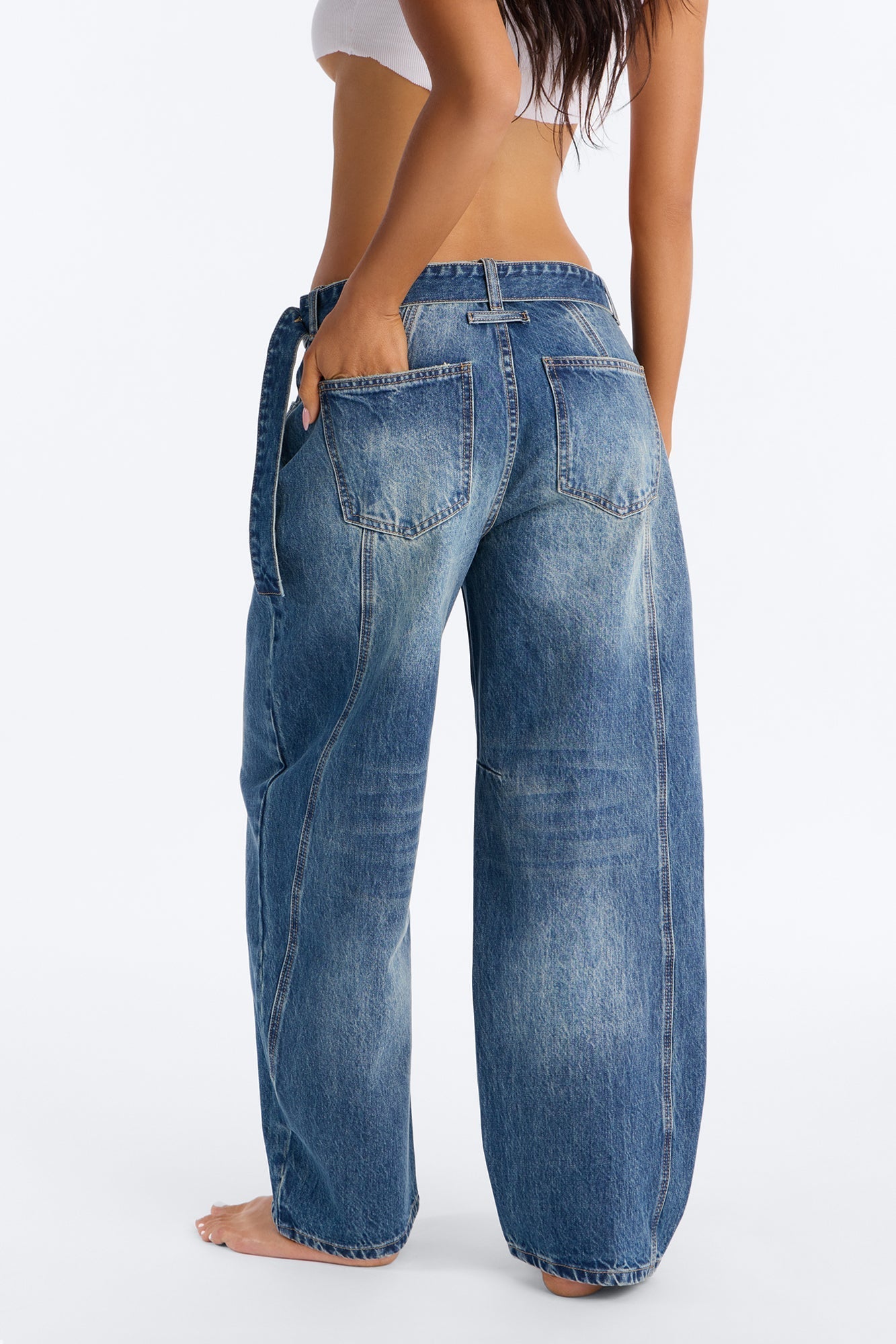 Juno Belted Barrel Leg Jeans - Vintage Wash
