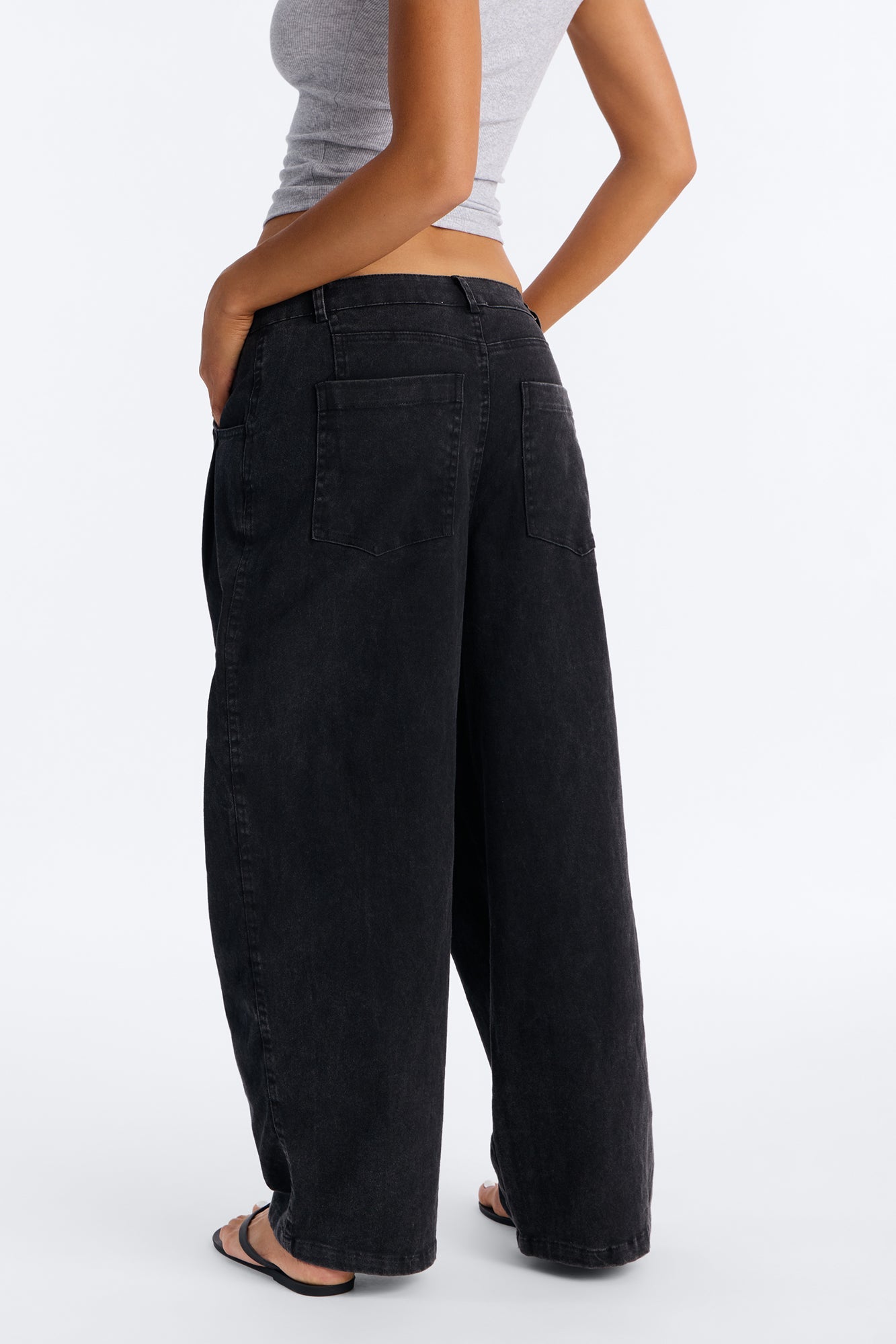 Georgie Washed Twill Barrel Leg Pant 33″ - Black Fashion Nova