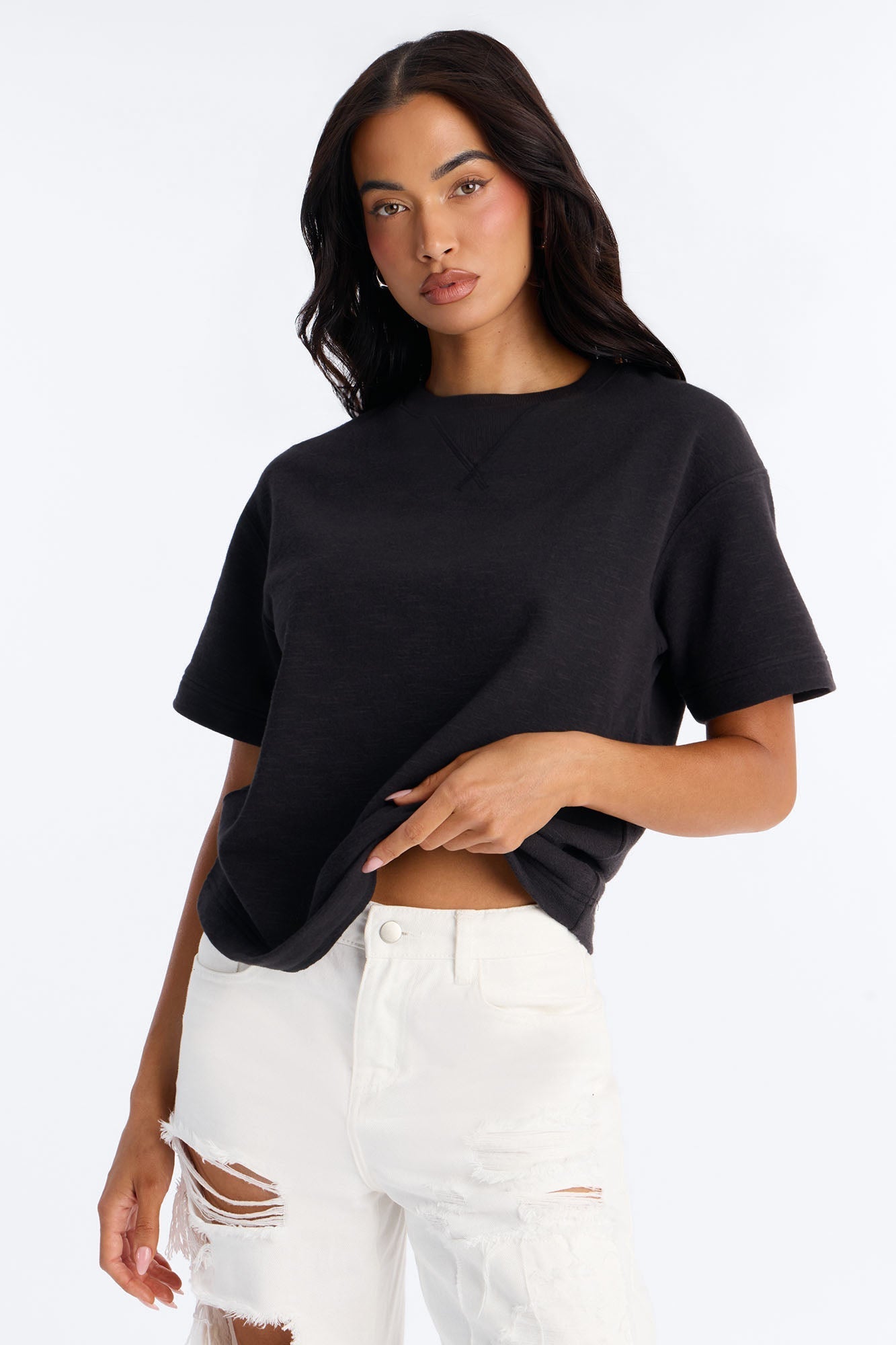 Korie Oversized Crew Neck Short Sleeve T-Shirt - Black