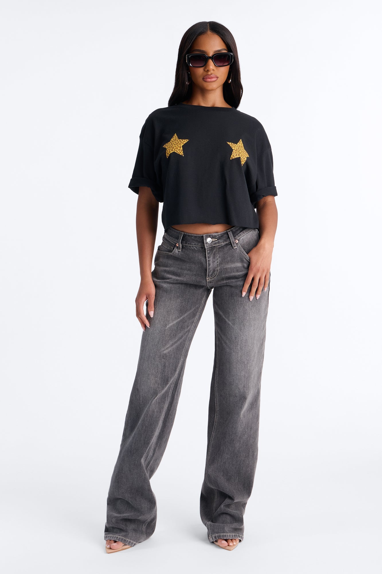 Leopard Star Chest Tee - Black Fashion Nova