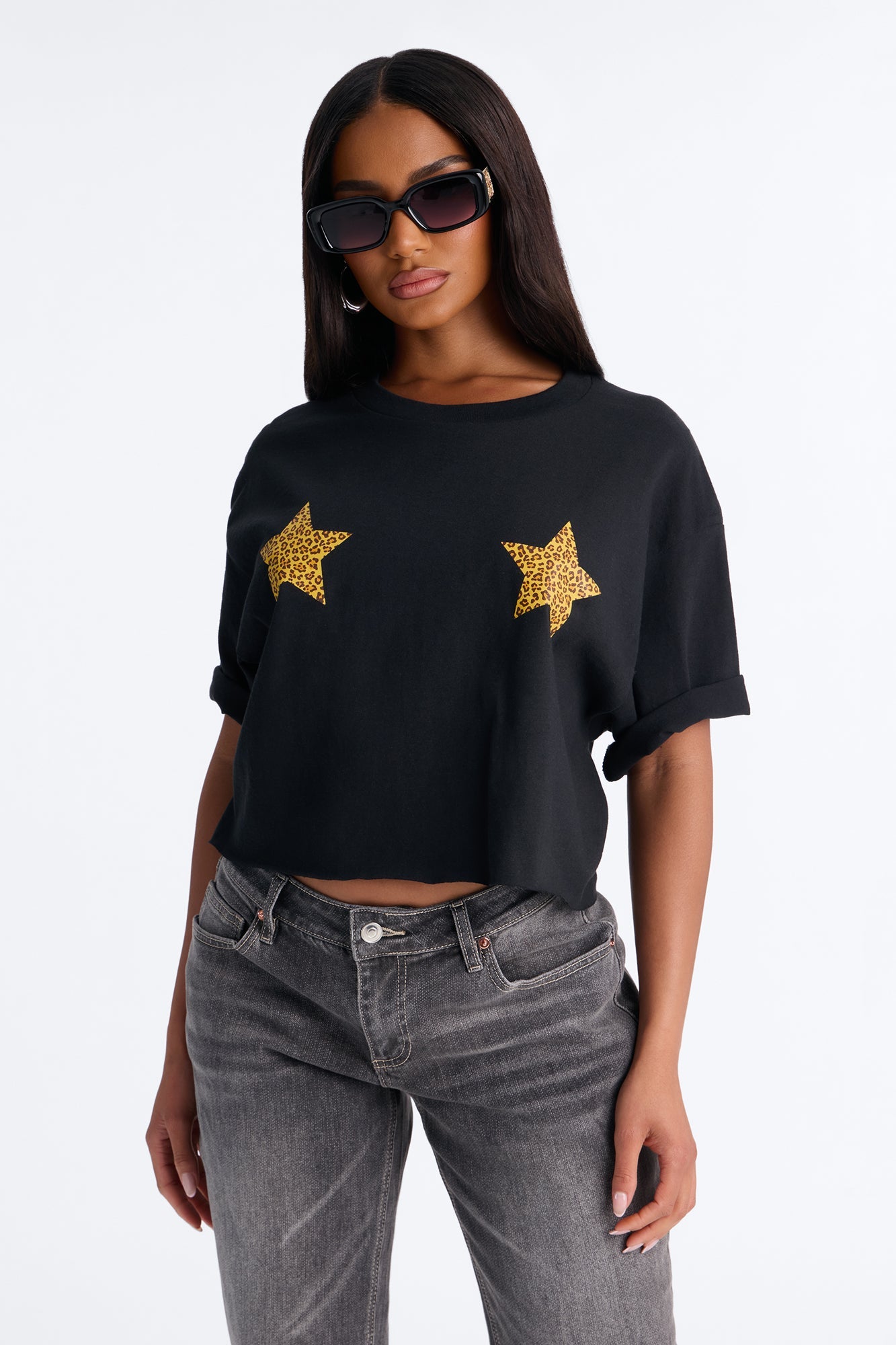 Leopard Star Chest Tee - Black Fashion Nova