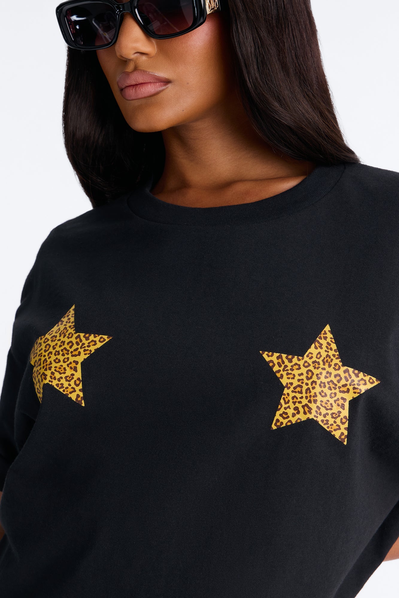 Leopard Star Chest Tee - Black Fashion Nova