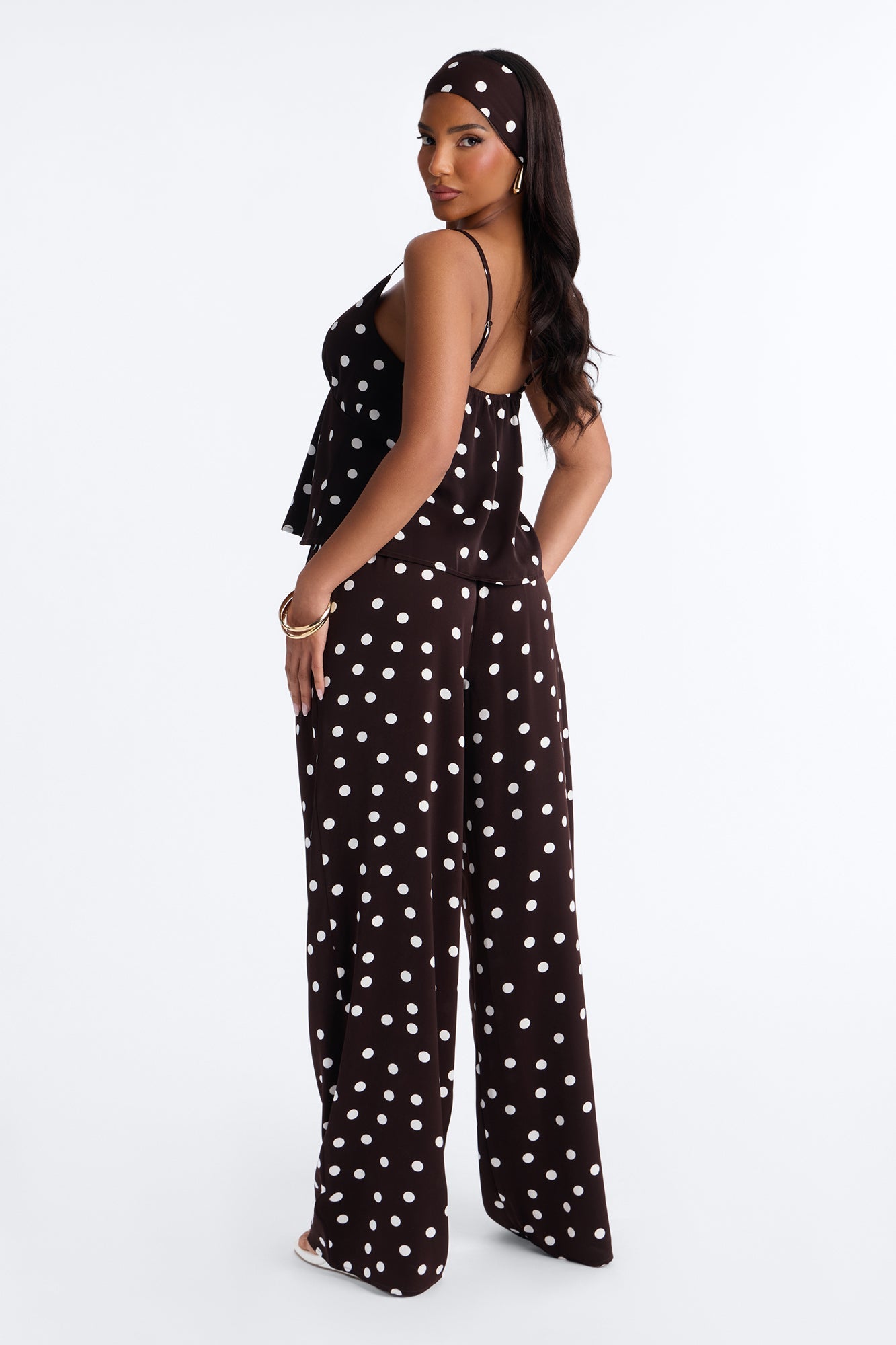 Monique Satin Polka Dot 3 Piece Pant Set - Brown Combo Fashion Nova