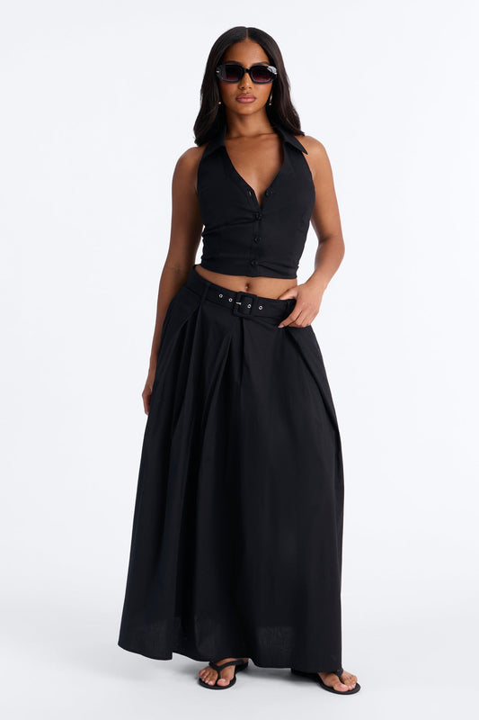 Lana Poplin Halter Maxi Skirt Set - Black Fashion Nova