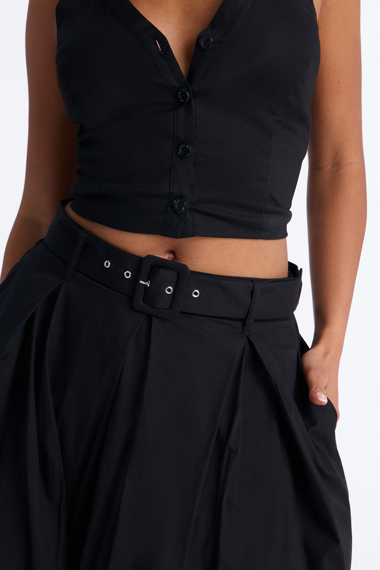 Lana Poplin Halter Maxi Skirt Set - Black Fashion Nova