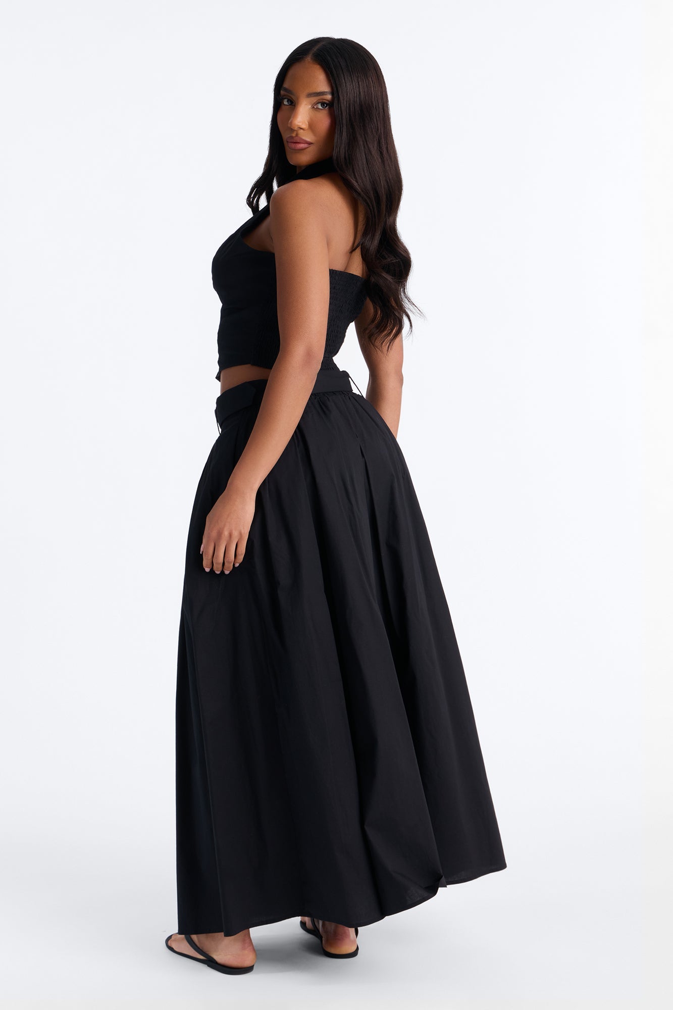 Lana Poplin Halter Maxi Skirt Set - Black Fashion Nova