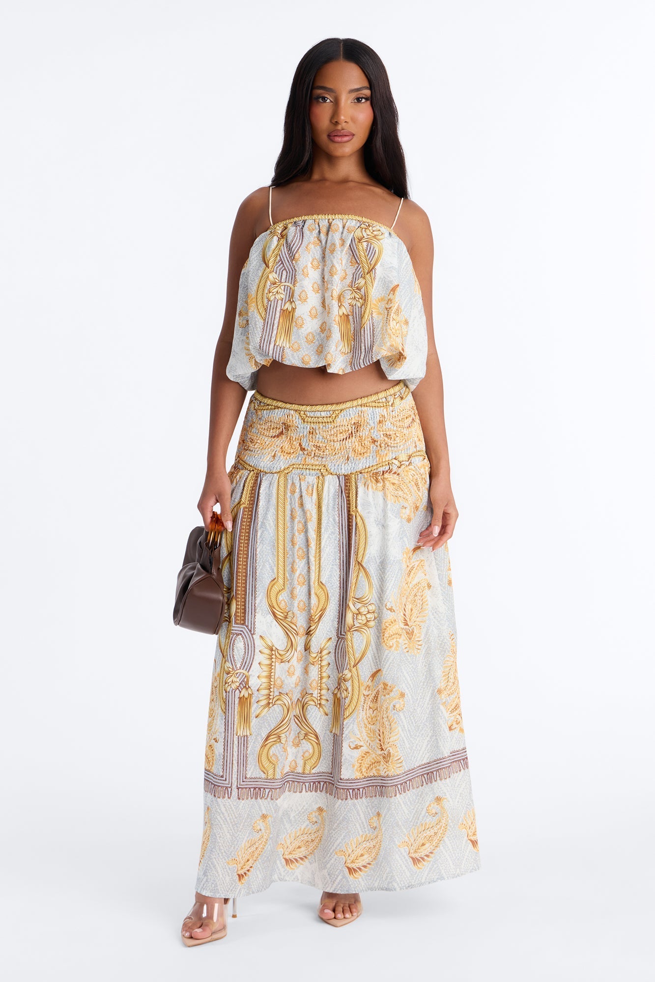Better Days Bubble Cami Maxi Skirt Set - Gold/combo NEWFASHIONEDGE