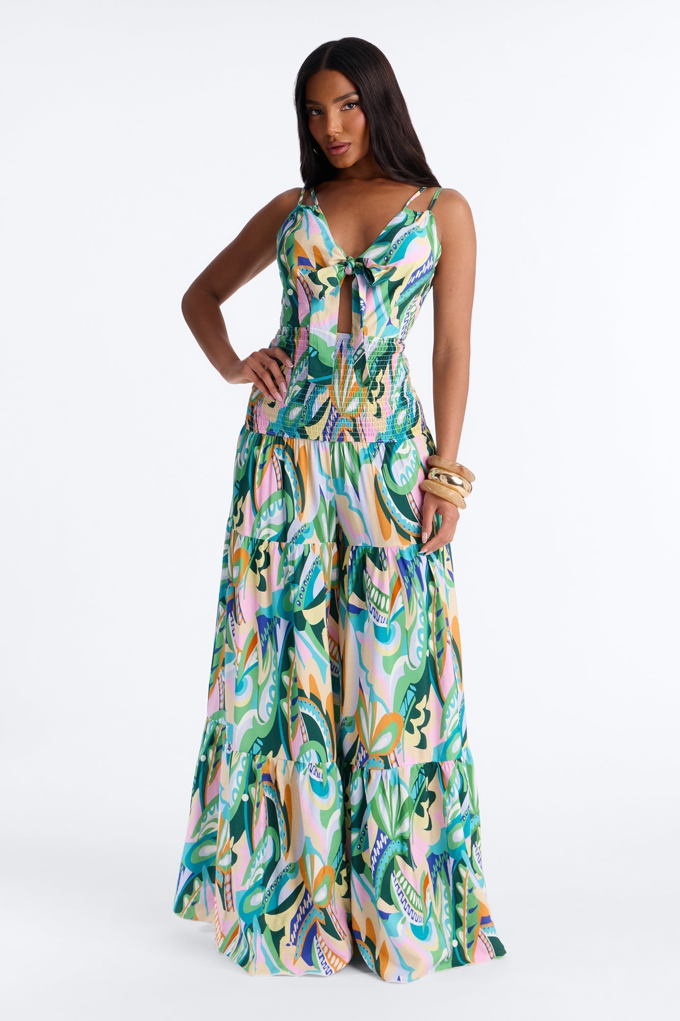 Mari Tiered Wide Leg Jumpsuit - Multi Color NEWFASHIONEDGE