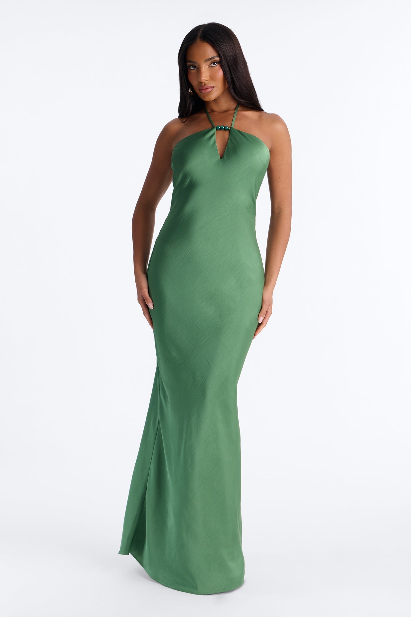 No Limits Satin Maxi Dress - Green NEWFASHIONEDGE