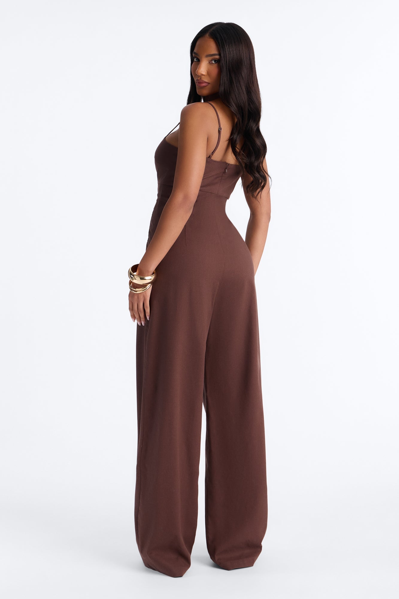 Liliana Embroidered Linen Jumpsuit - Chocolate Fashion Nova