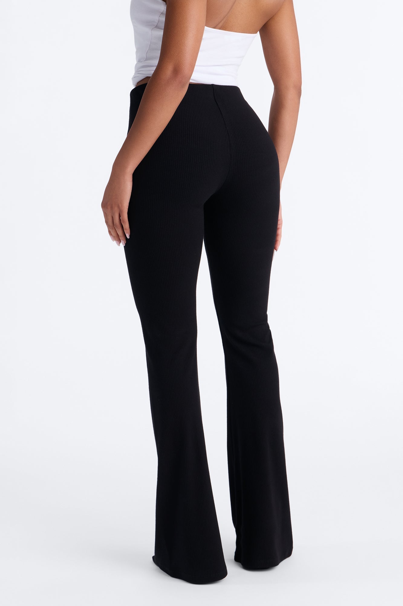 Ultra Ribbed Mid Rise Flare Pant - Black NEWFASHIONEDGE