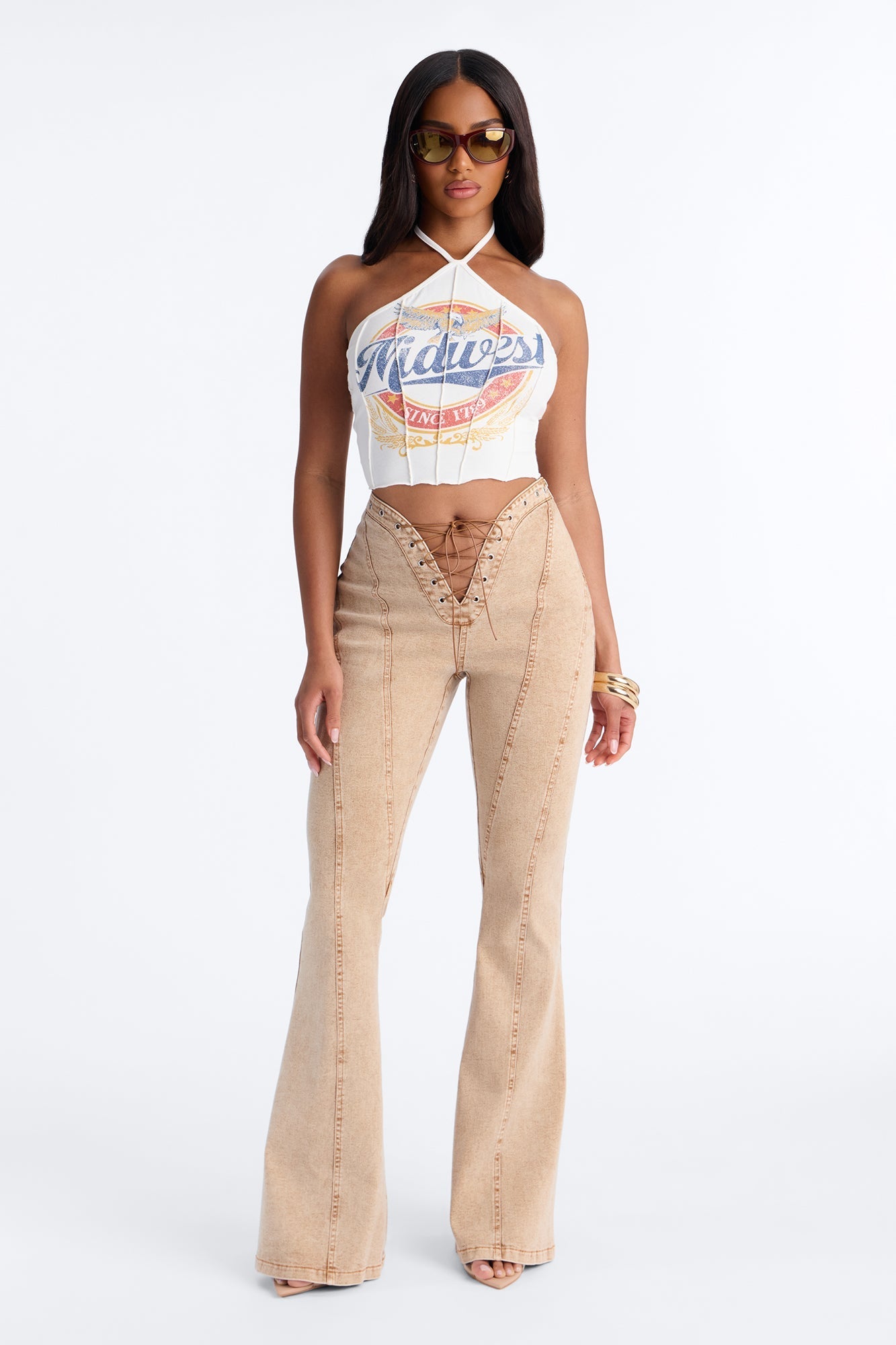 Midwest Cropped Halter Top - White NEWFASHIONEDGE