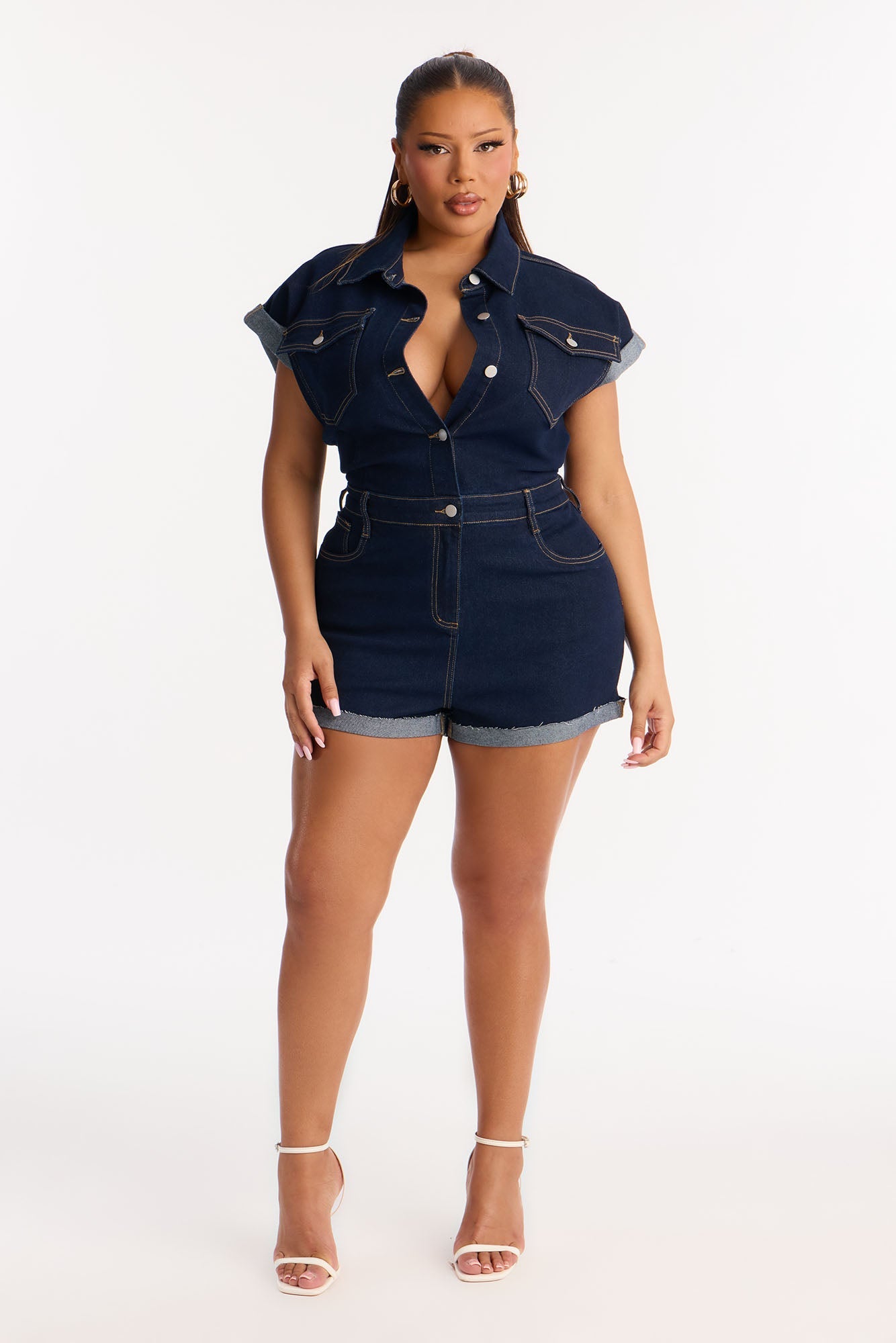 Know You Better Denim Romper - Dark Denim Fashion Nova