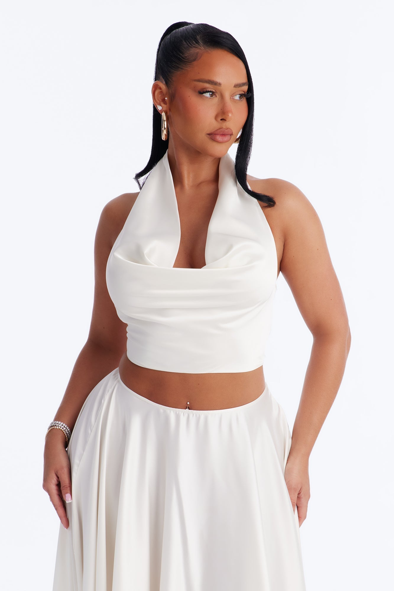 We Can Dance Satin Maxi Skirt Set - Off White