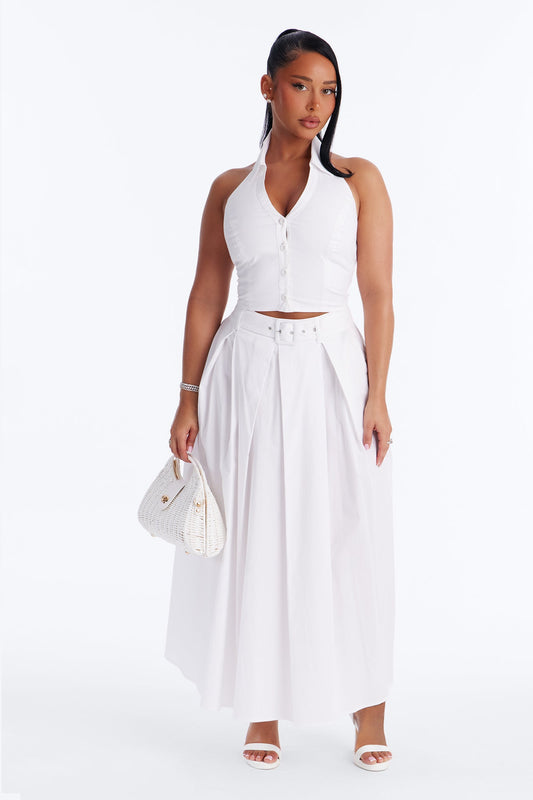 Lana Poplin Halter Maxi Skirt Set - White