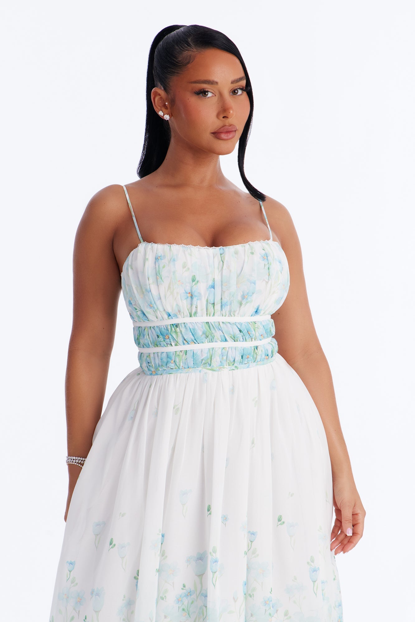 Xandra Floral Chiffon Midi Dress - Blue/combo Fashion Nova
