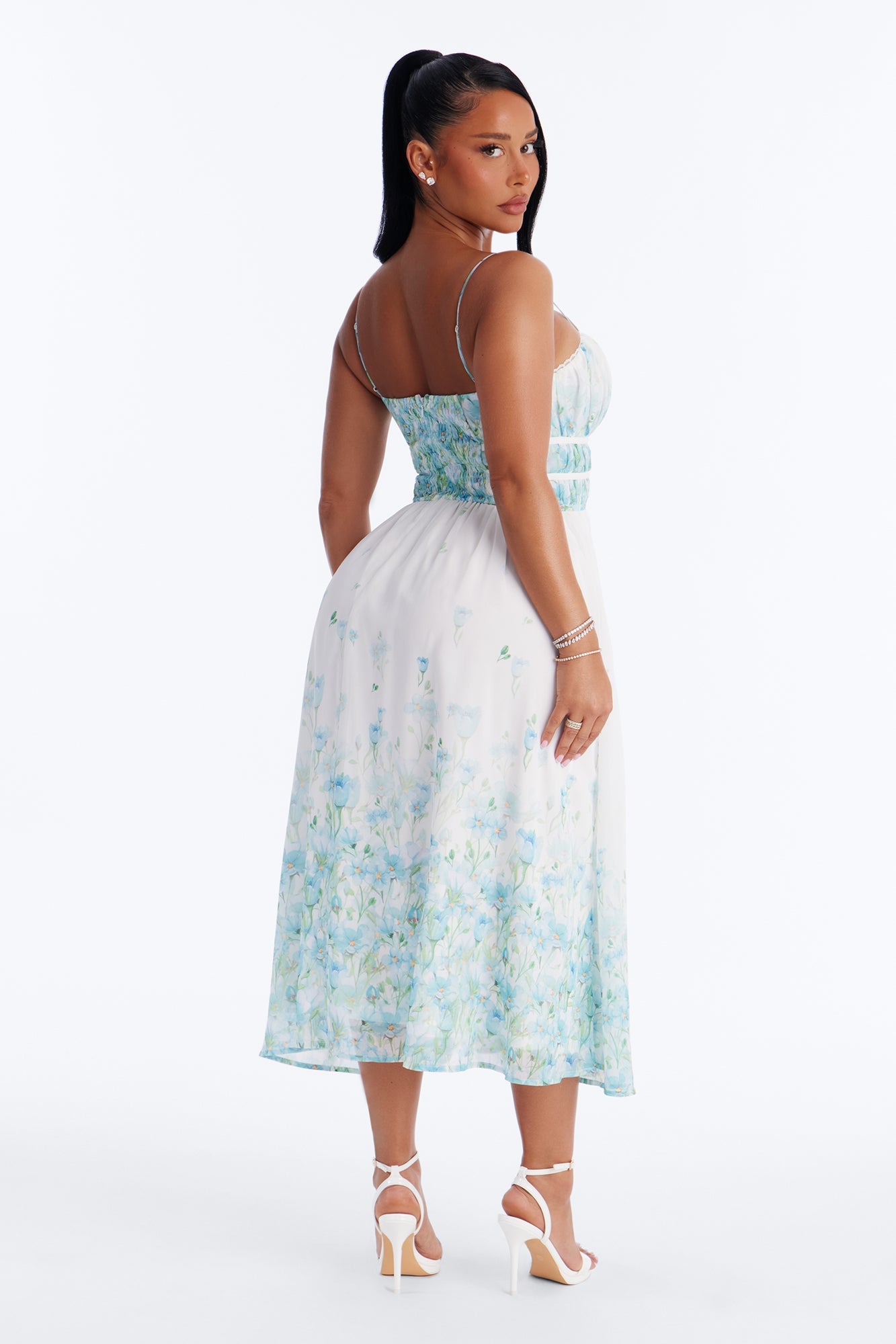 Xandra Floral Chiffon Midi Dress - Blue/combo Fashion Nova