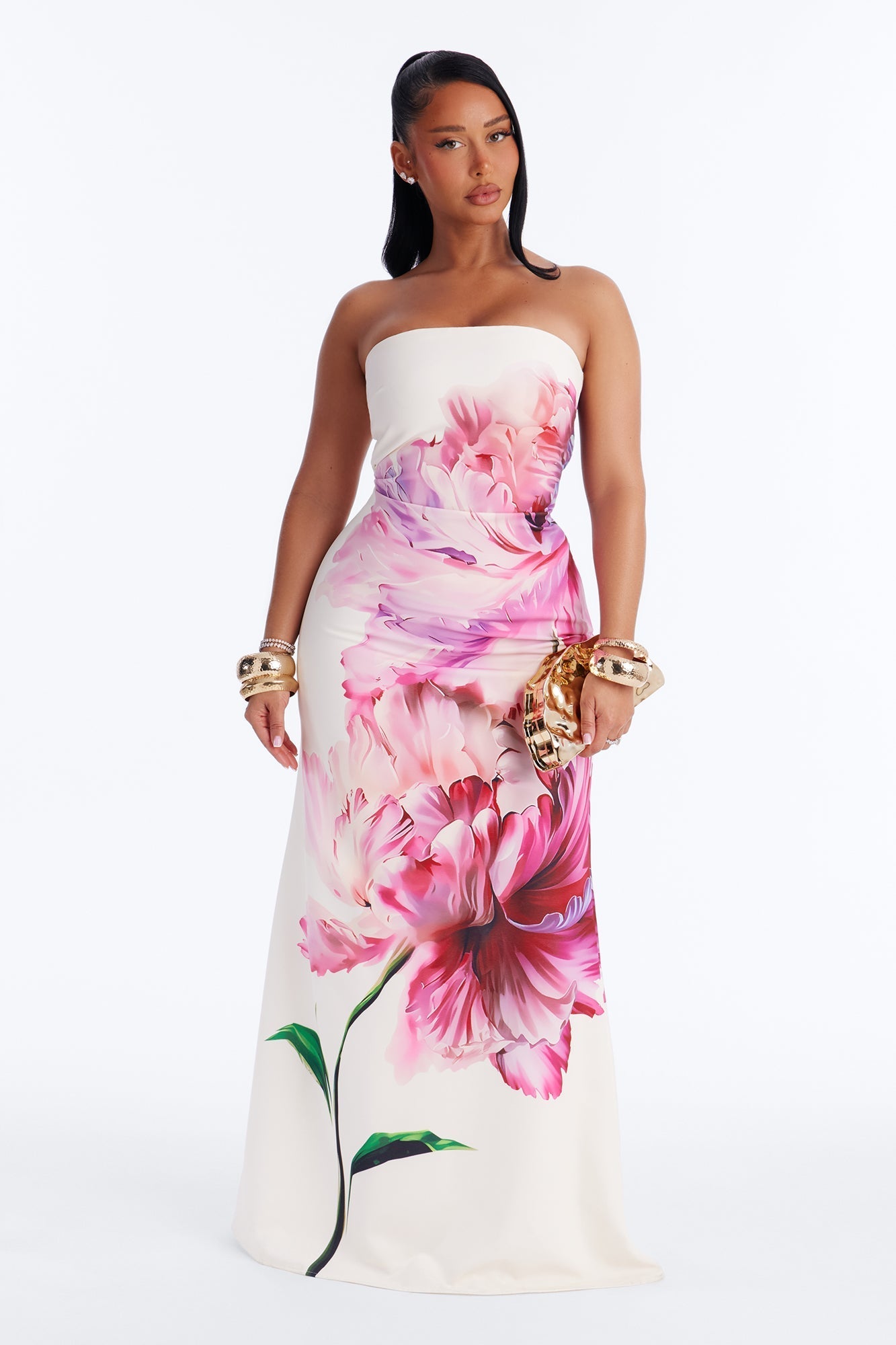 Whimsical Energy Strapless Maxi Dress - Magenta/combo NEWFASHIONEDGE