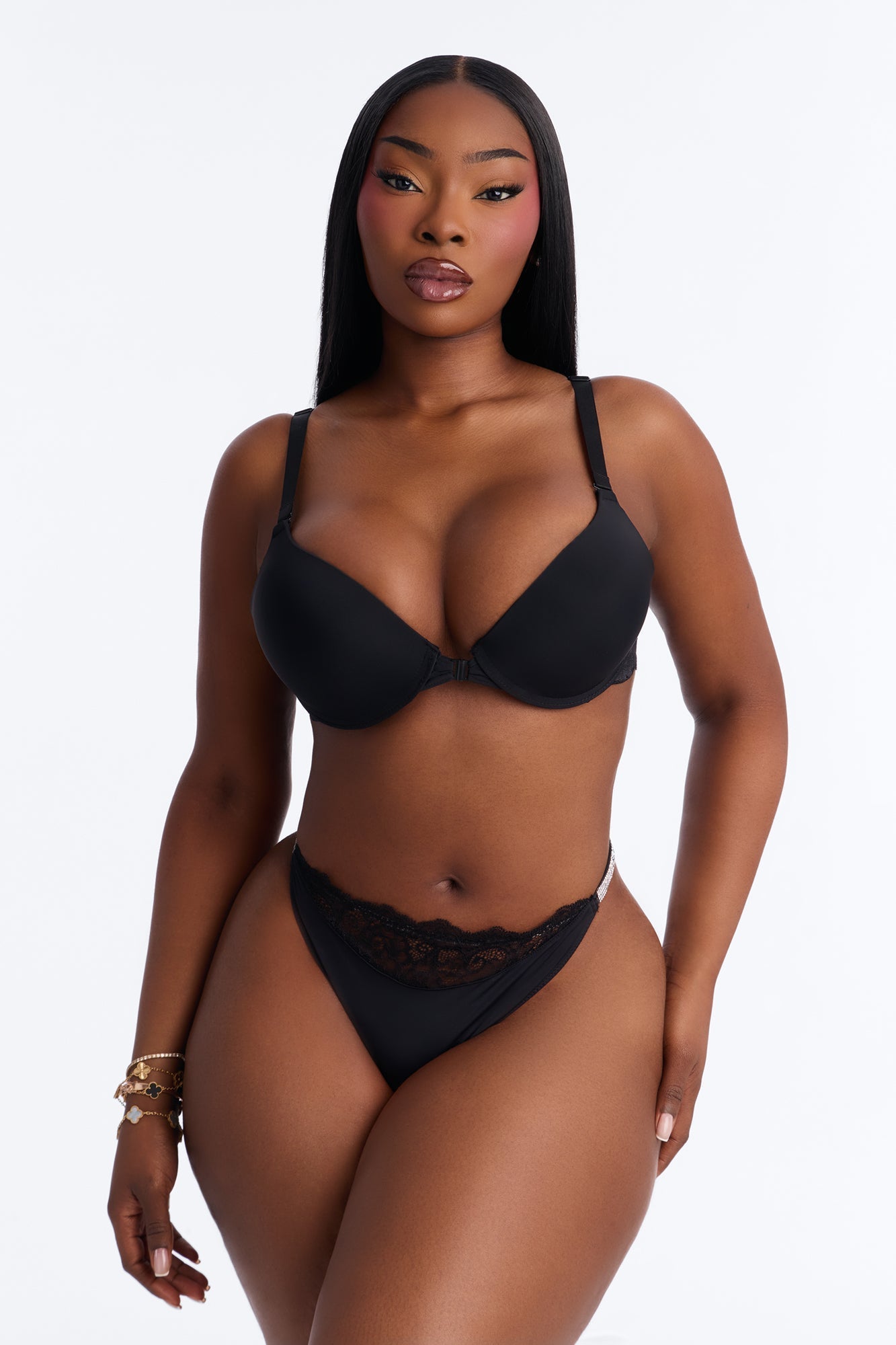 Jaz Lace Trim Thong Panty - Black NEWFASHIONEDGE