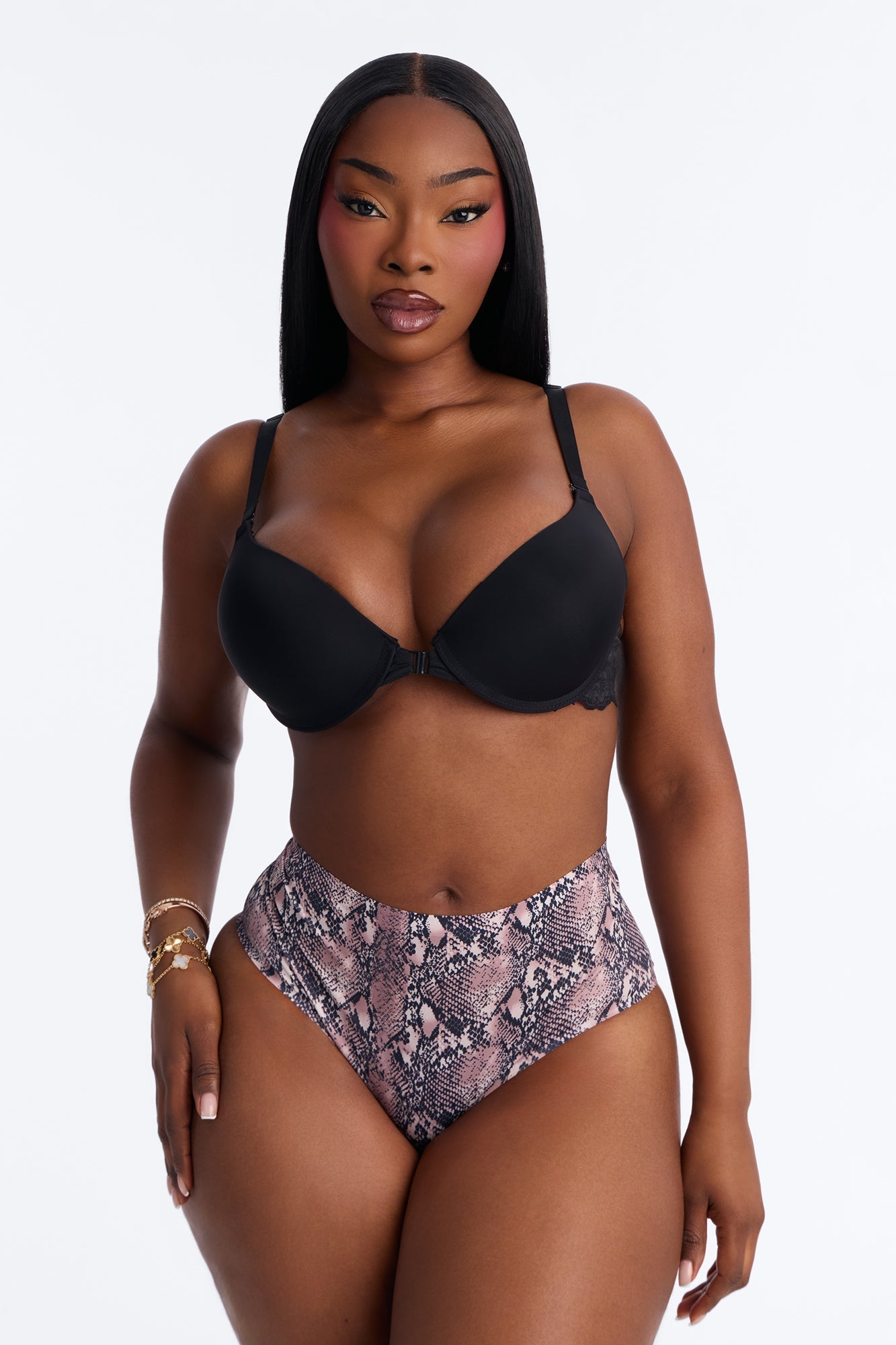 No Show Microfiber Smooth Snake Brazilian Panty - Black/Brown
