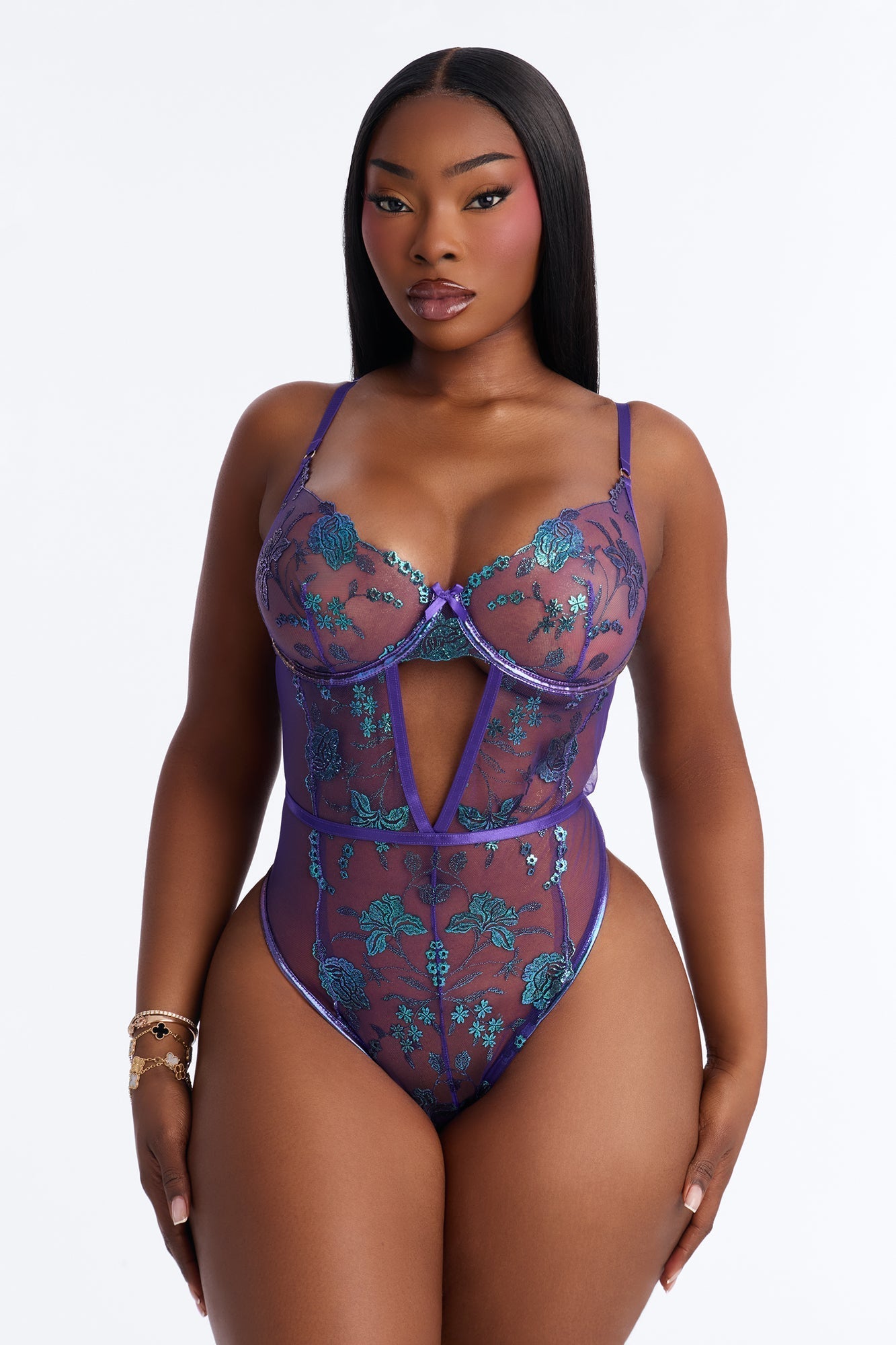 Missy Embroidered Sheer Underwire Teddy - Violet NEWFASHIONEDGE