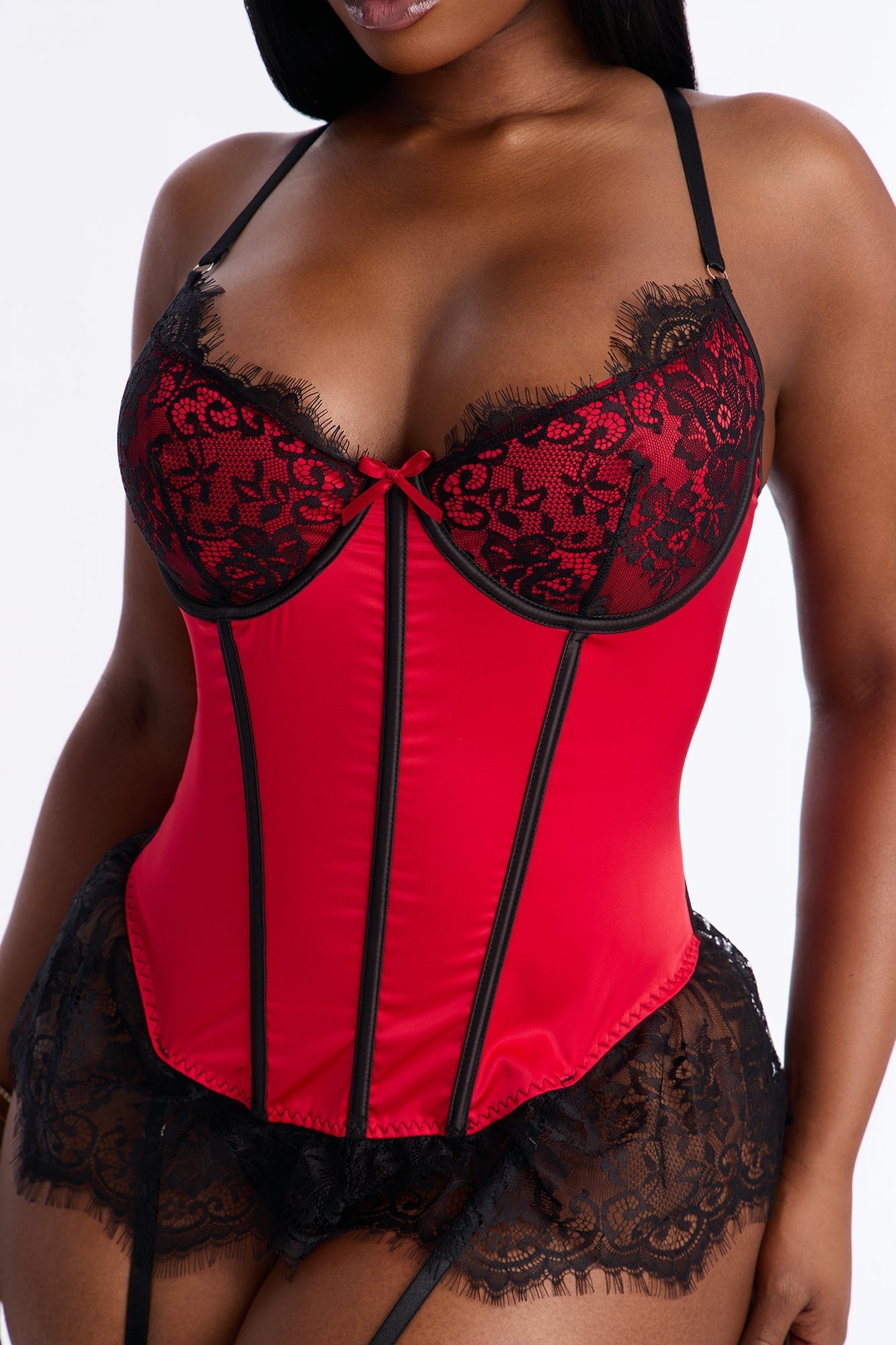 Bella Lace Boning Teddy - Red/Black NEWFASHIONEDGE