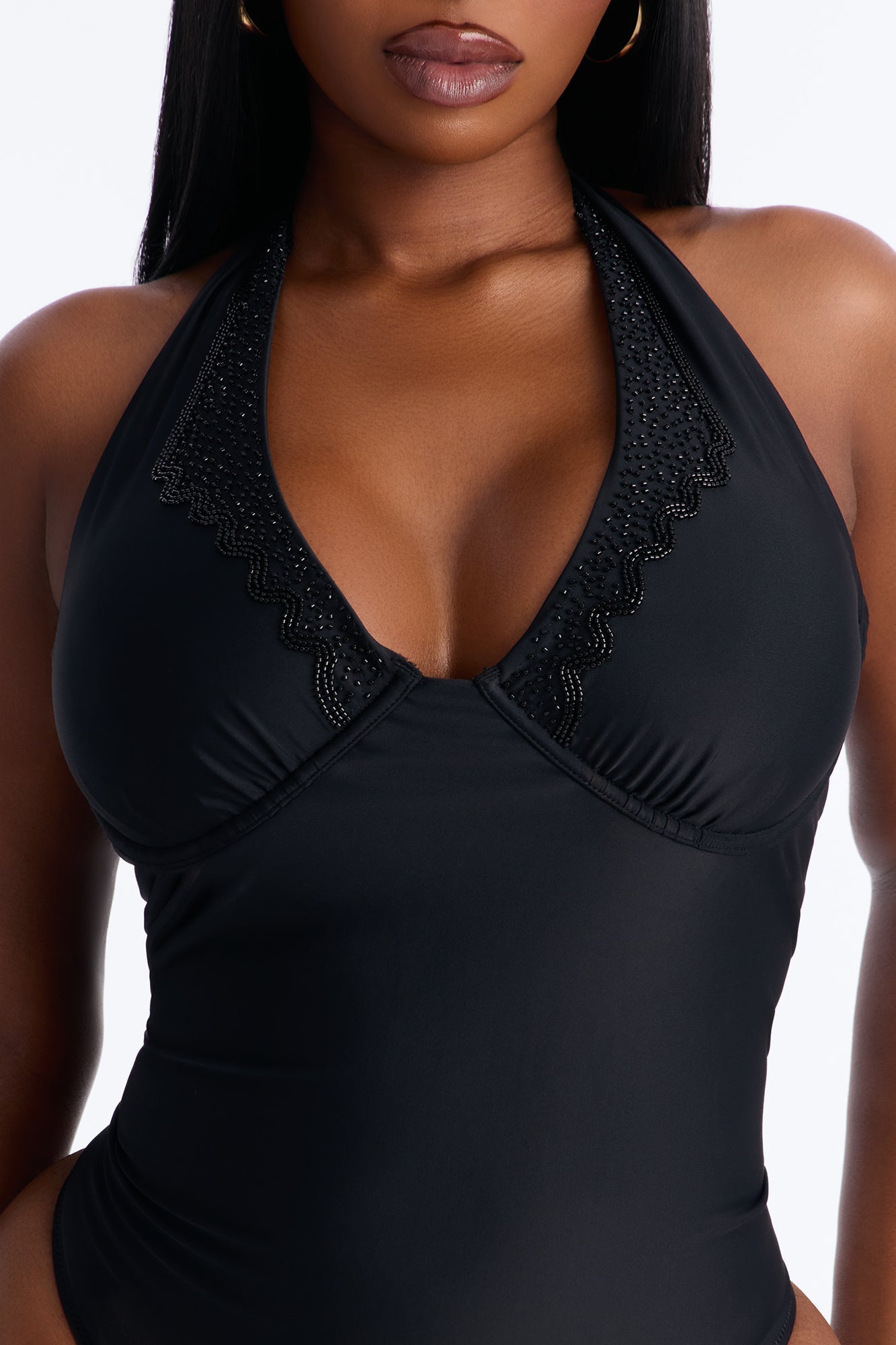 Alana Underwire Rhinestone 1 Piece Swimsuit - Black NEWFASHIONEDGE