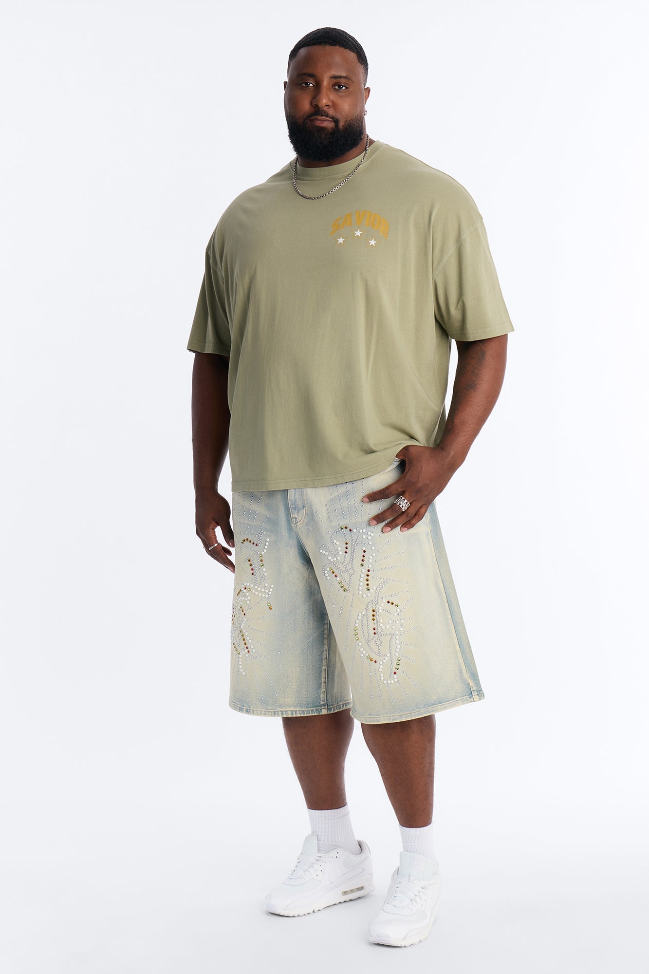 Baggy Urban Jeweled Denim Short - Light Wash
