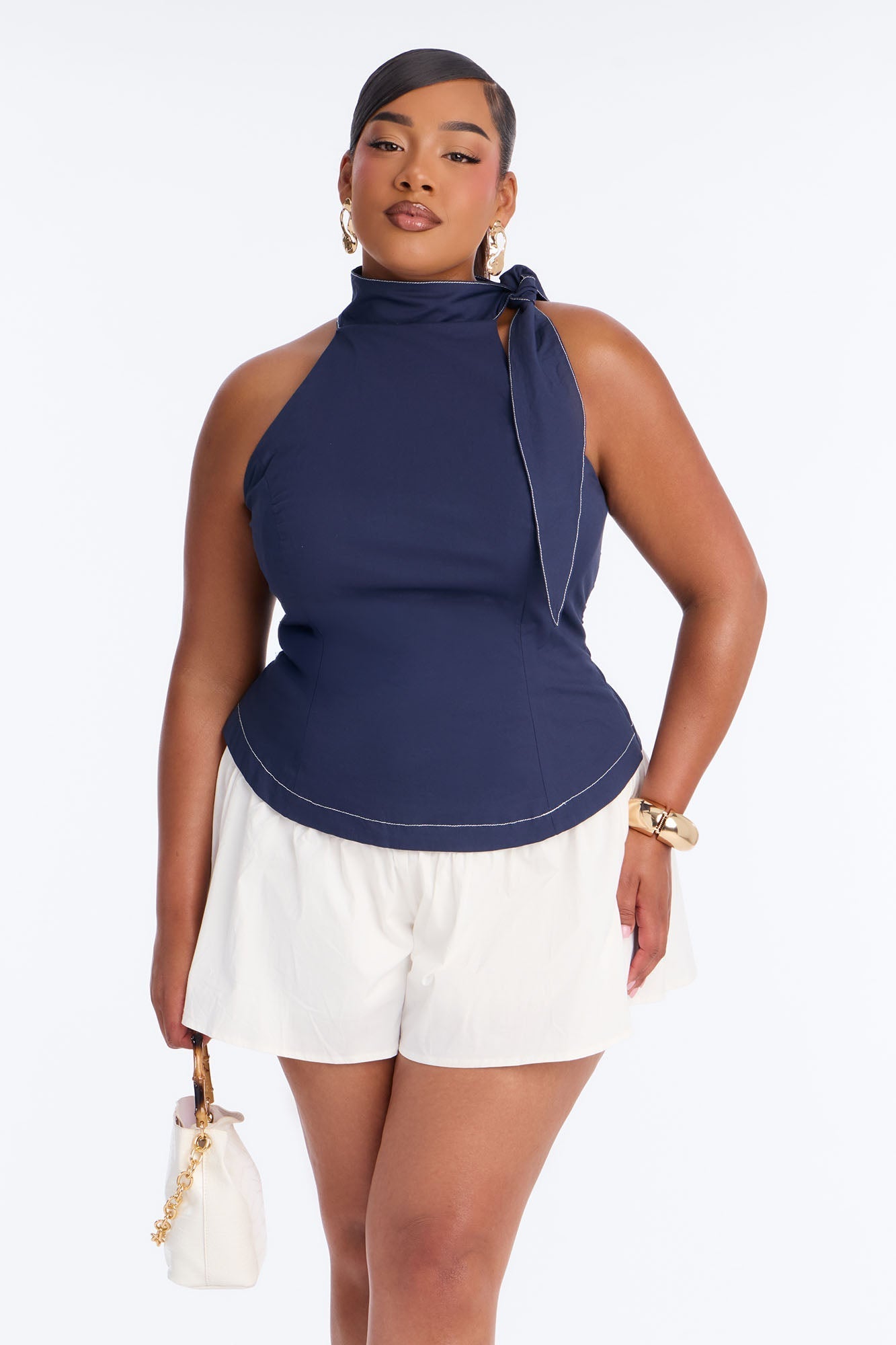 Brunch Date Micro High Neck Romper - Navy NEWFASHIONEDGE