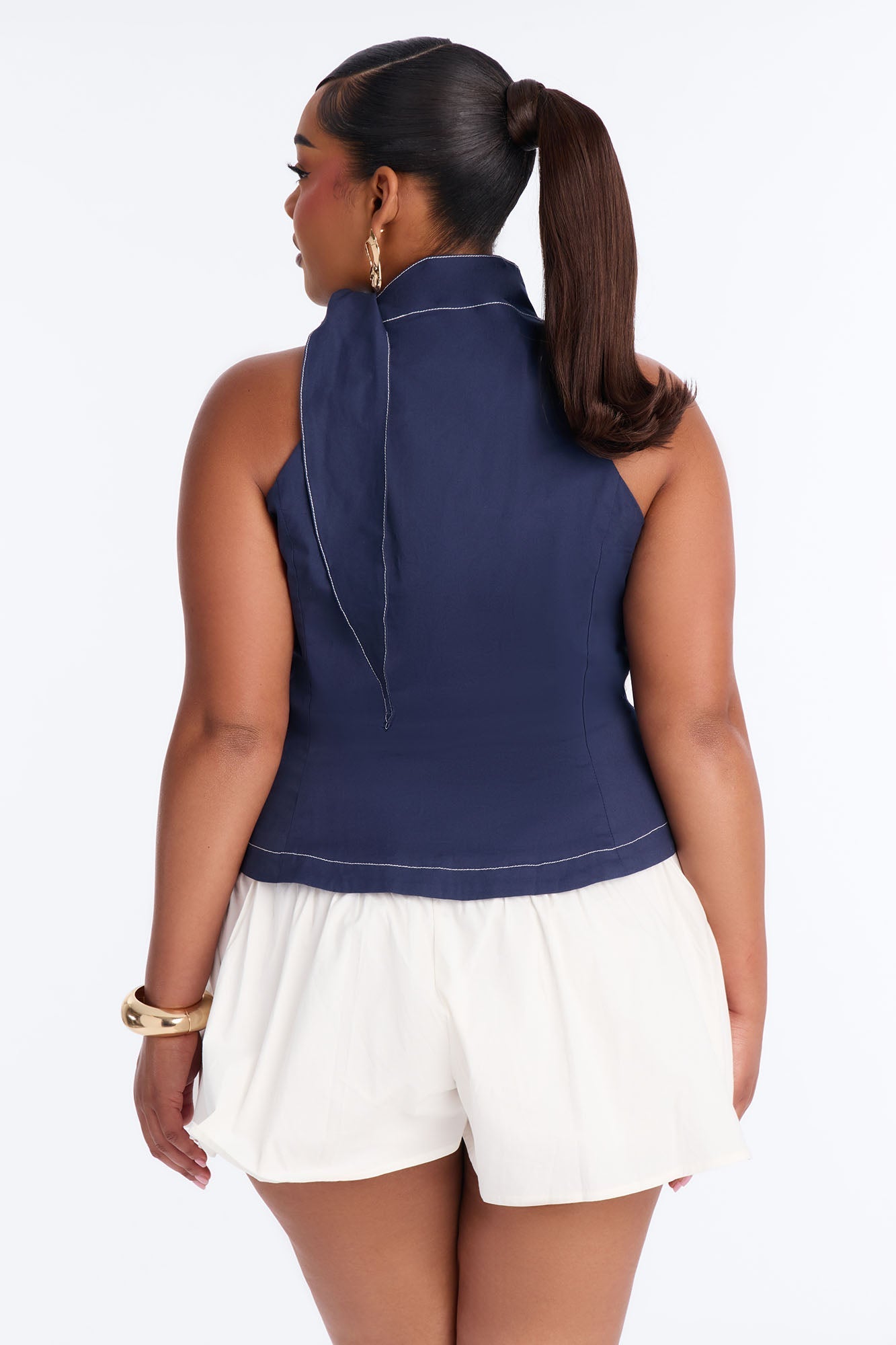Brunch Date Micro High Neck Romper - Navy NEWFASHIONEDGE
