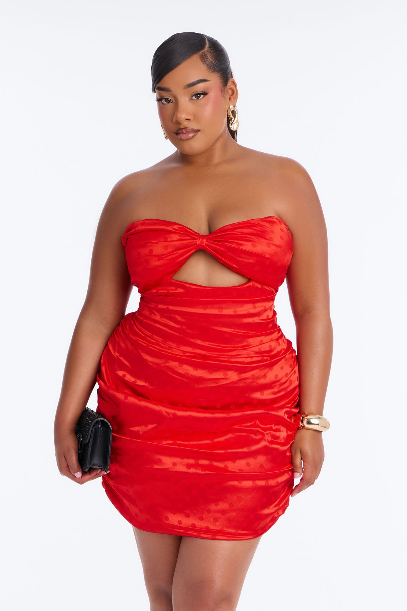 Sutton Strapless Satin Mini Dress - Red