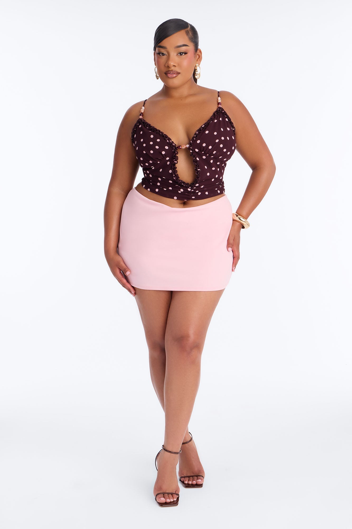 Touch Of Summer Polka Dot Chiffon Top - Brown/combo