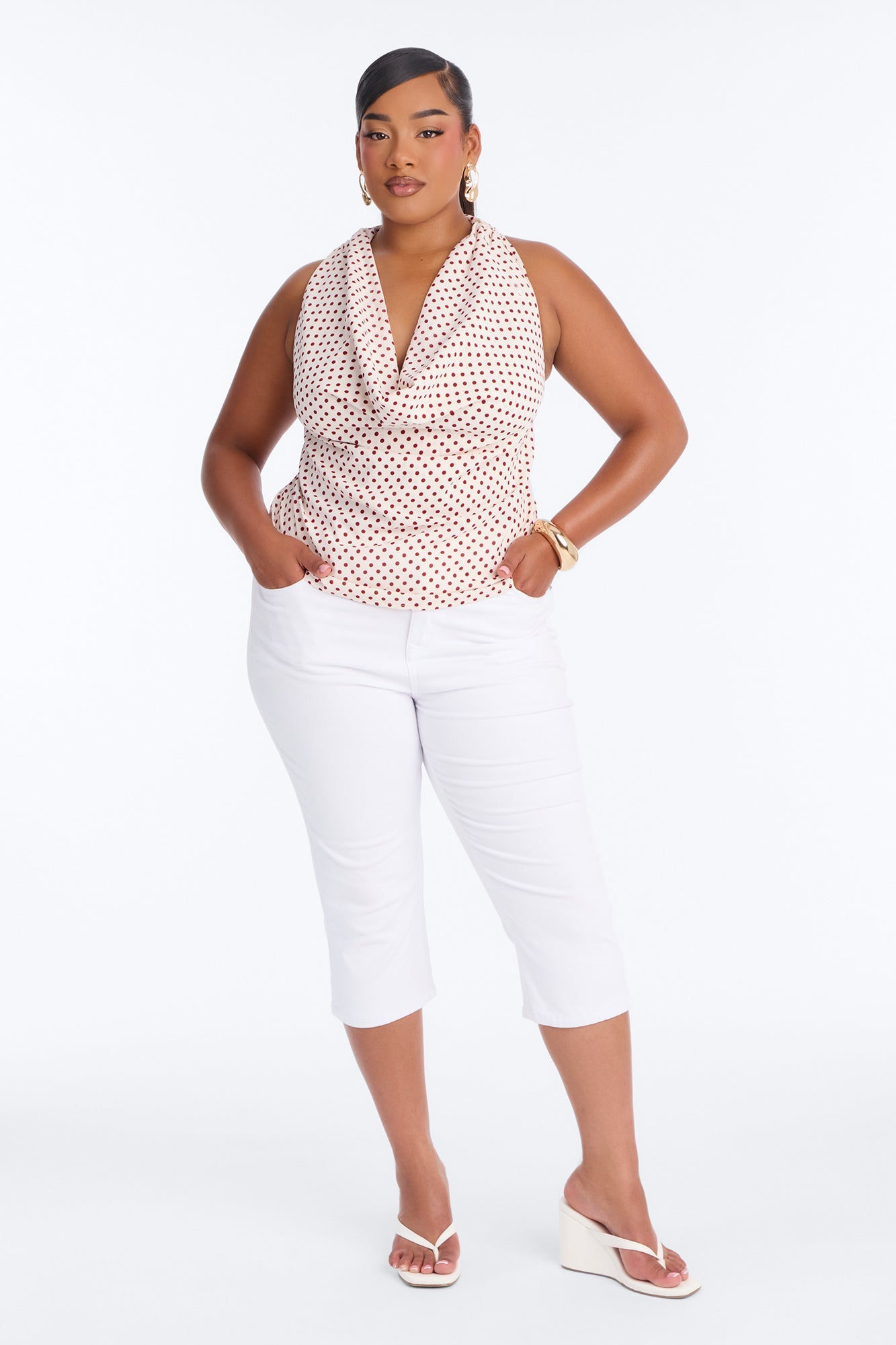 Tea Party Princess Polka Dot Airflow Halter Top - Cream/combo Fashion Nova