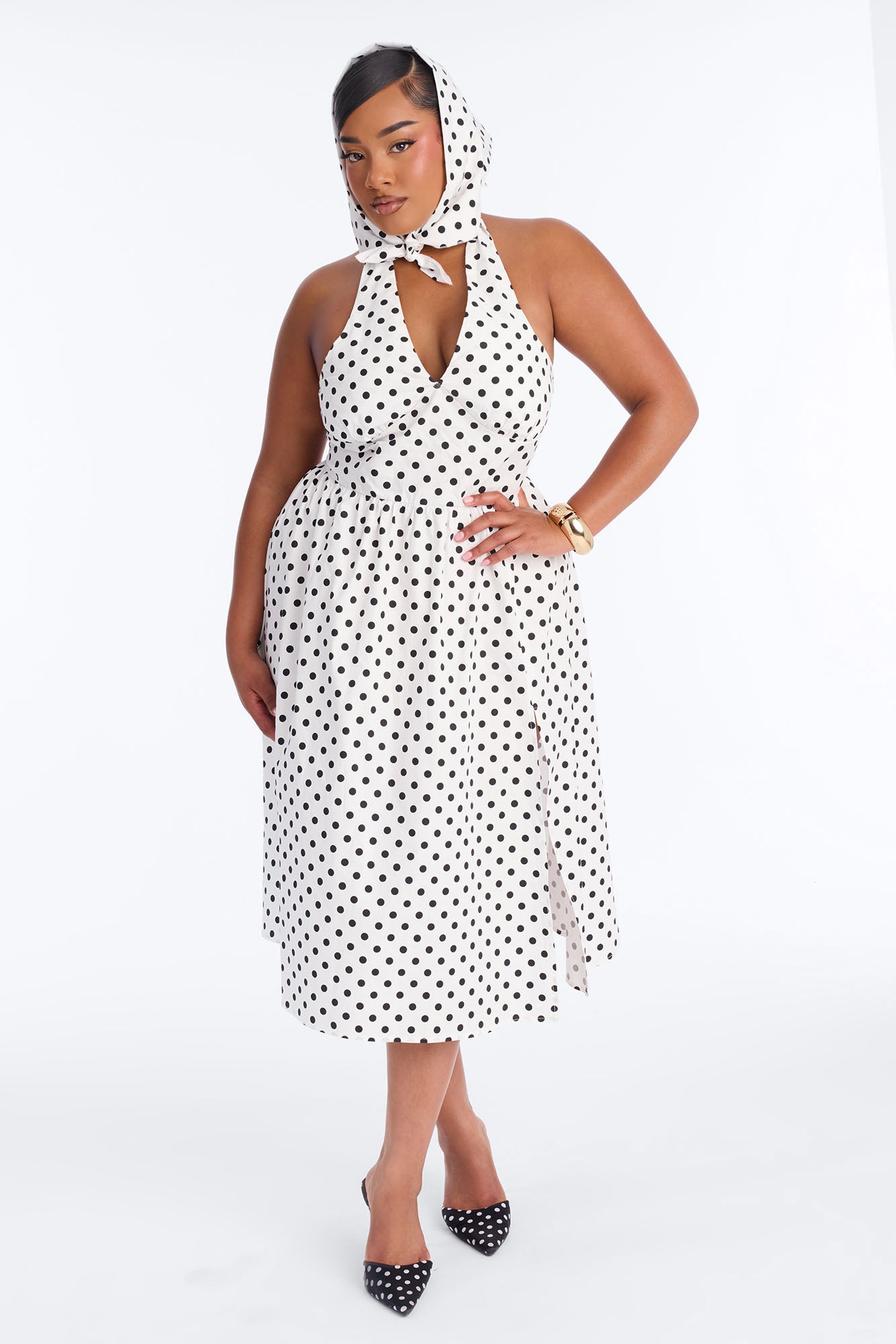 Darla Halter Polka Dot Midi Dress - White/Black Fashion Nova