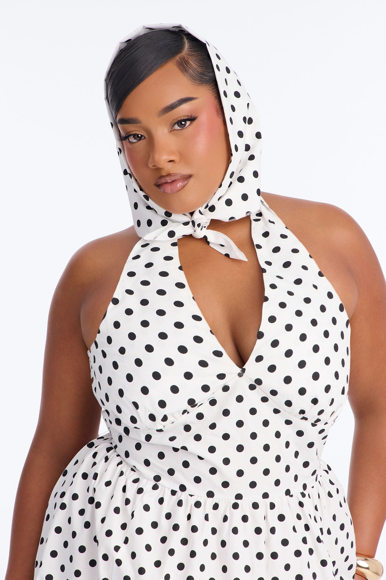 Darla Halter Polka Dot Midi Dress - White/Black Fashion Nova